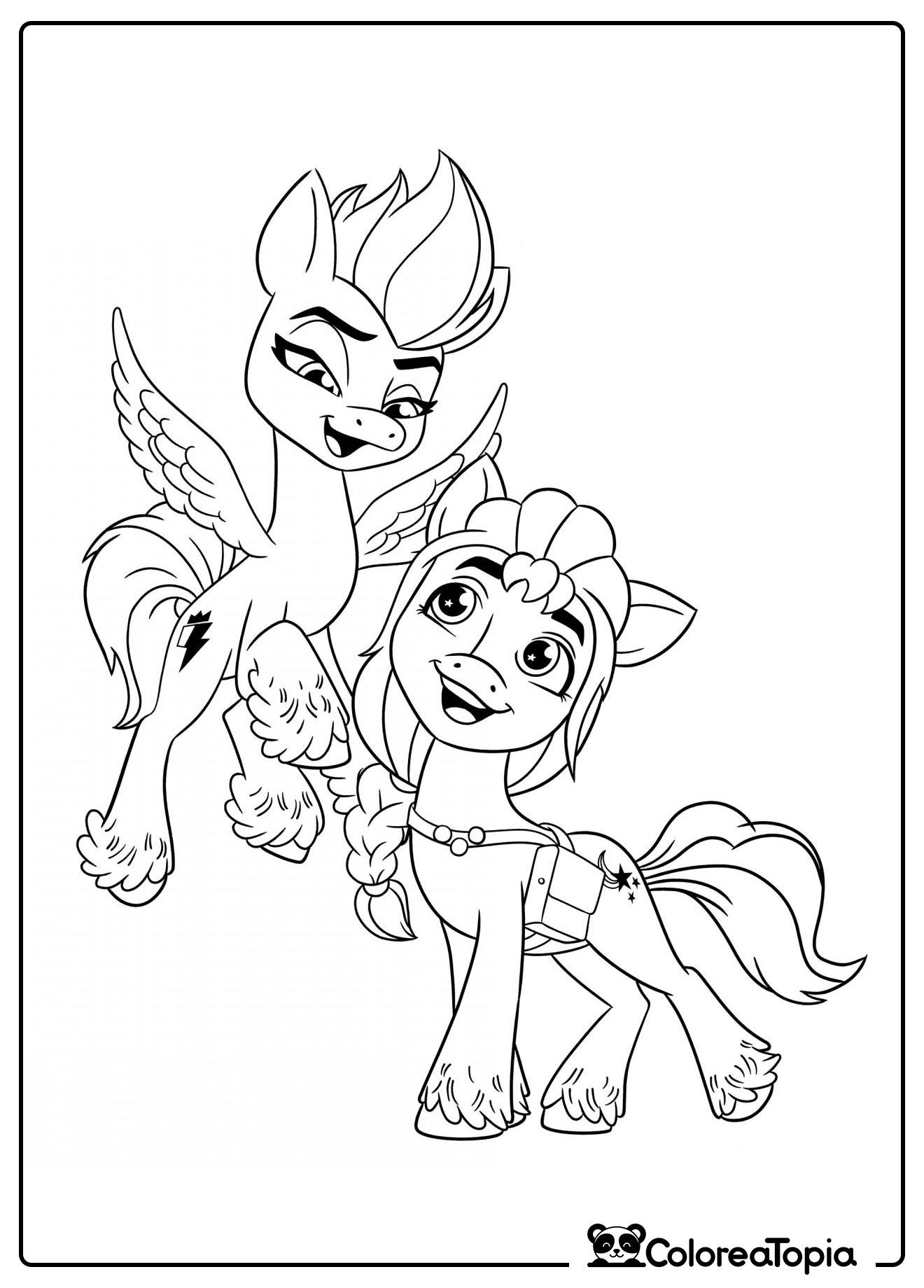 Amigas Pegaso y Pony - dibujo para colorear