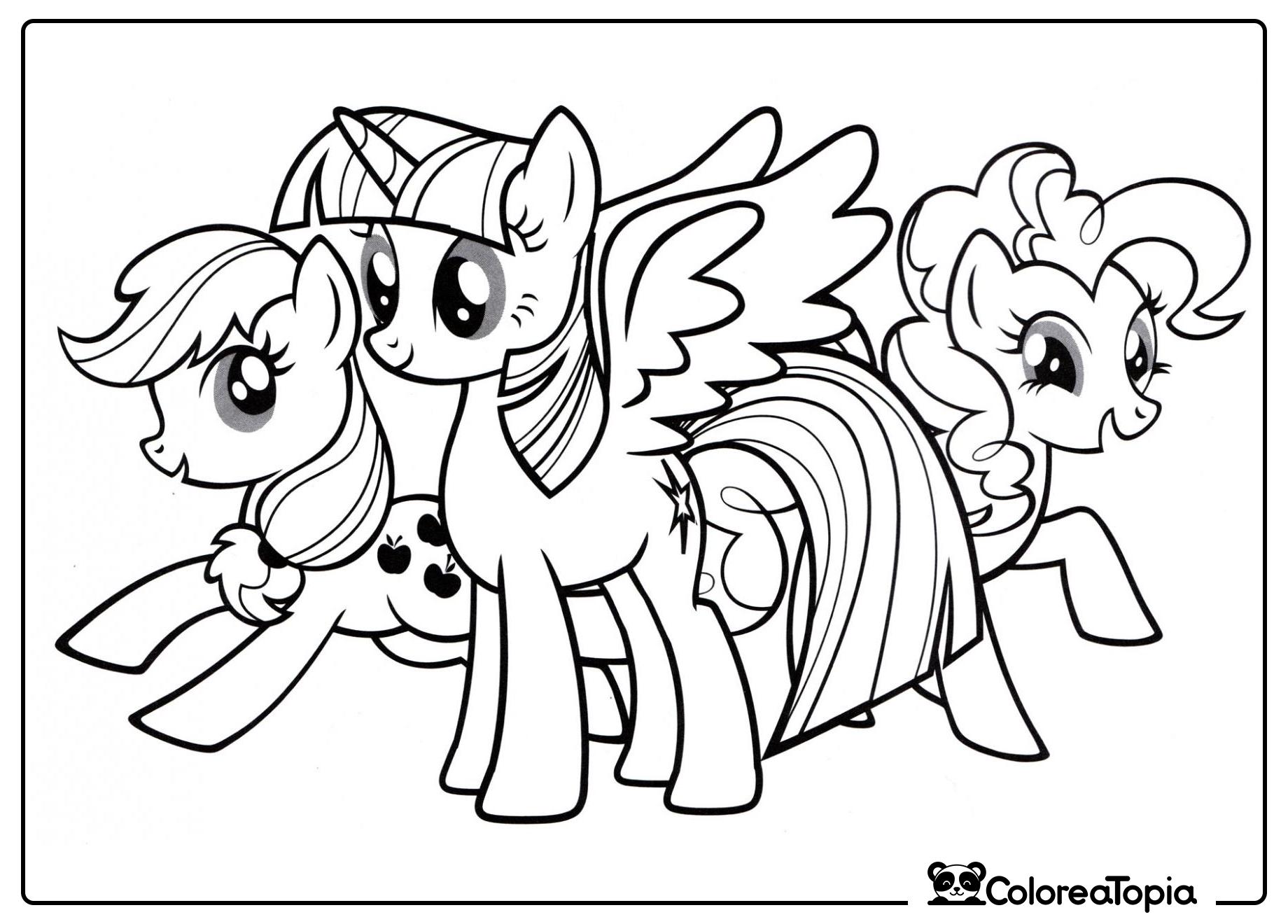 Amigos pony - dibujo para colorear