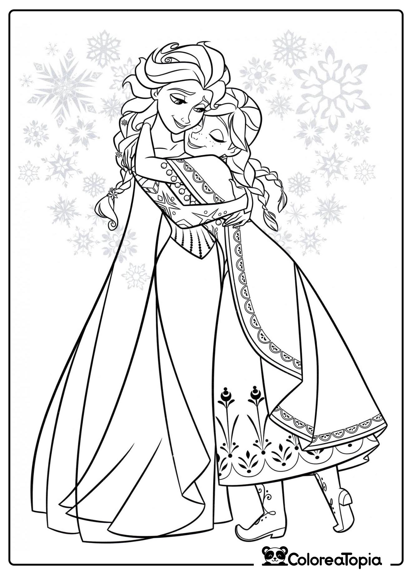 Anna abraza a Elsa - dibujo para colorear