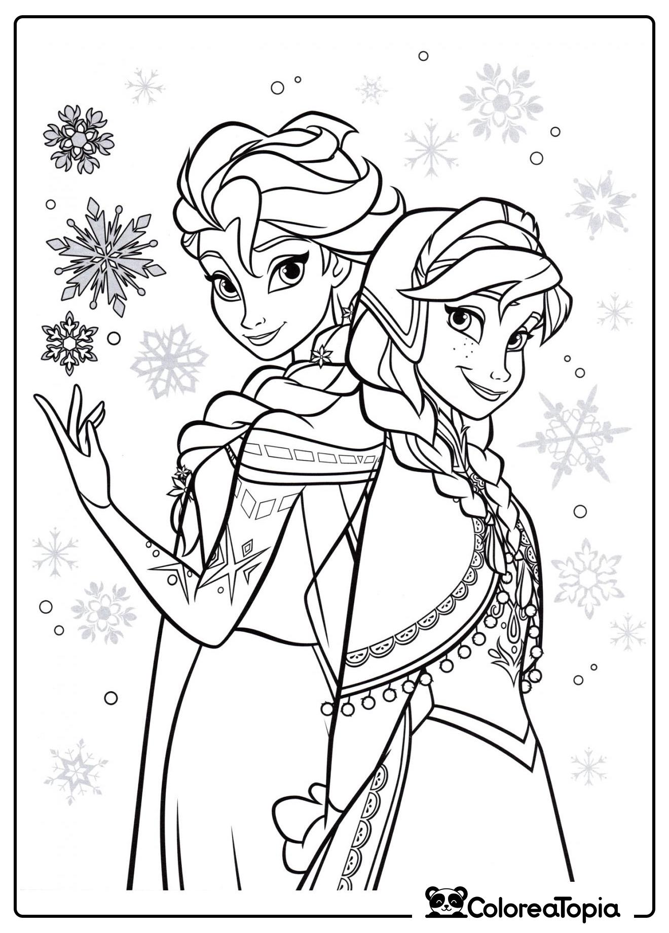 Anna, Elsa y su magia - dibujo para colorear