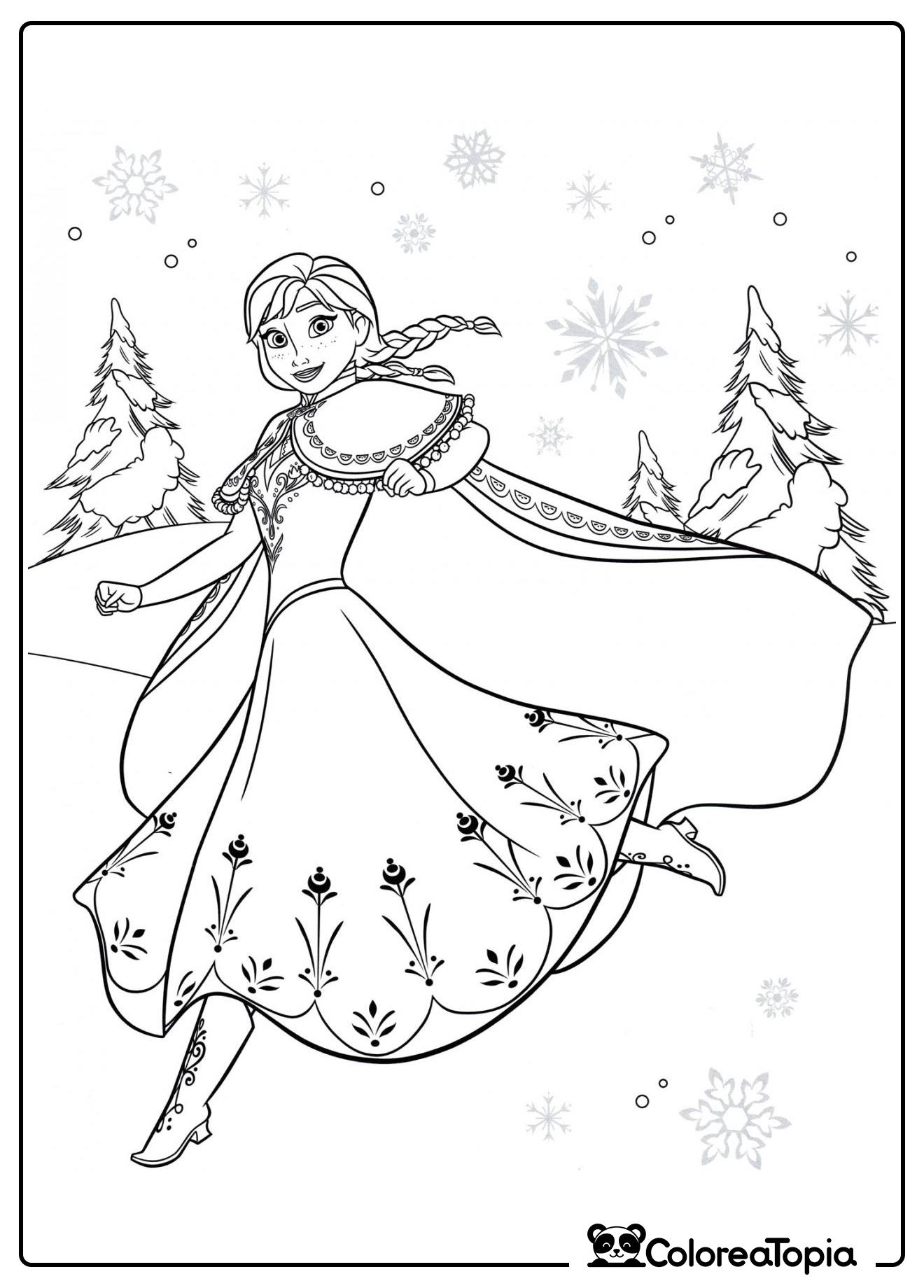Anna en el bosque de invierno - dibujo para colorear