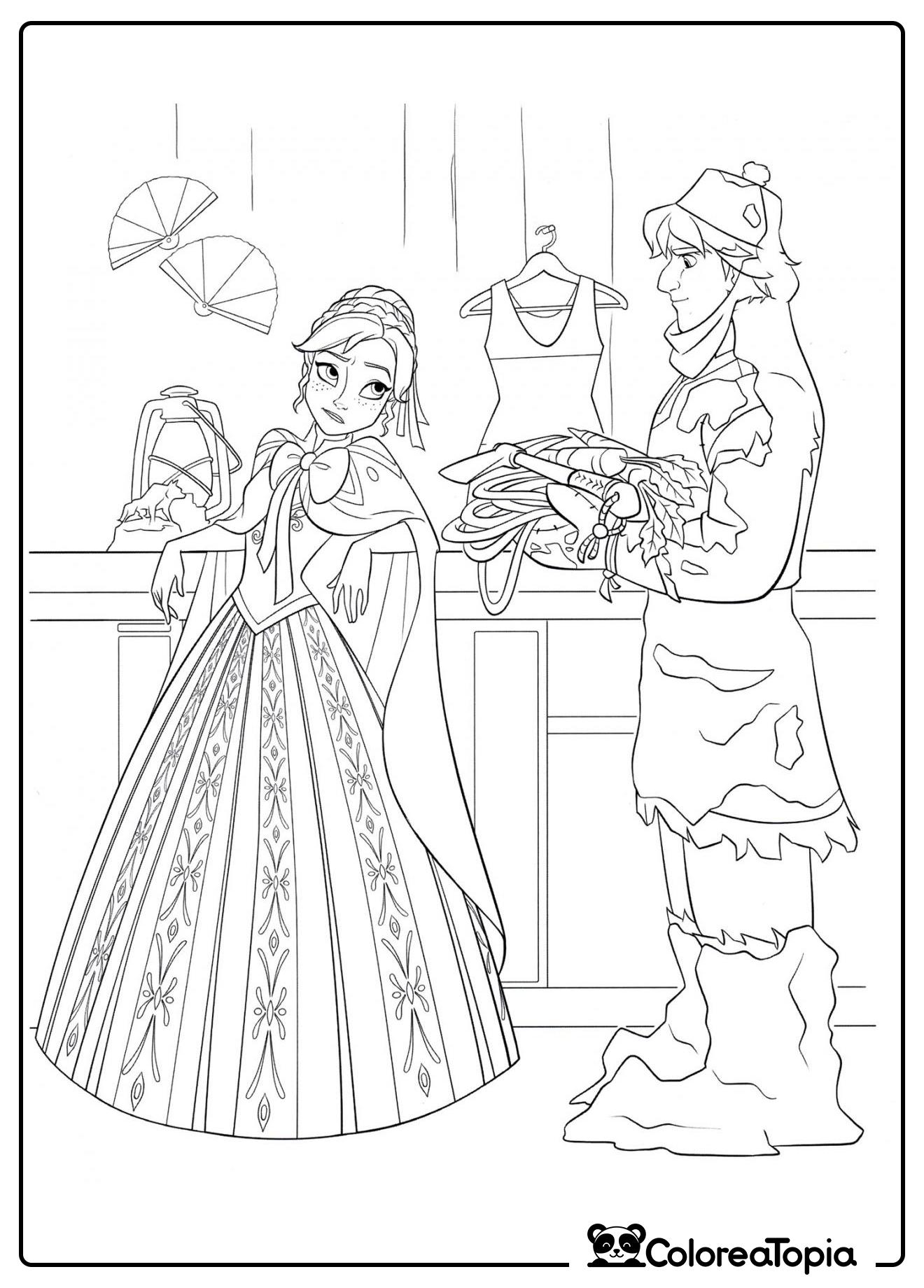 Anna se está conociendo con Kristoff - dibujo para colorear