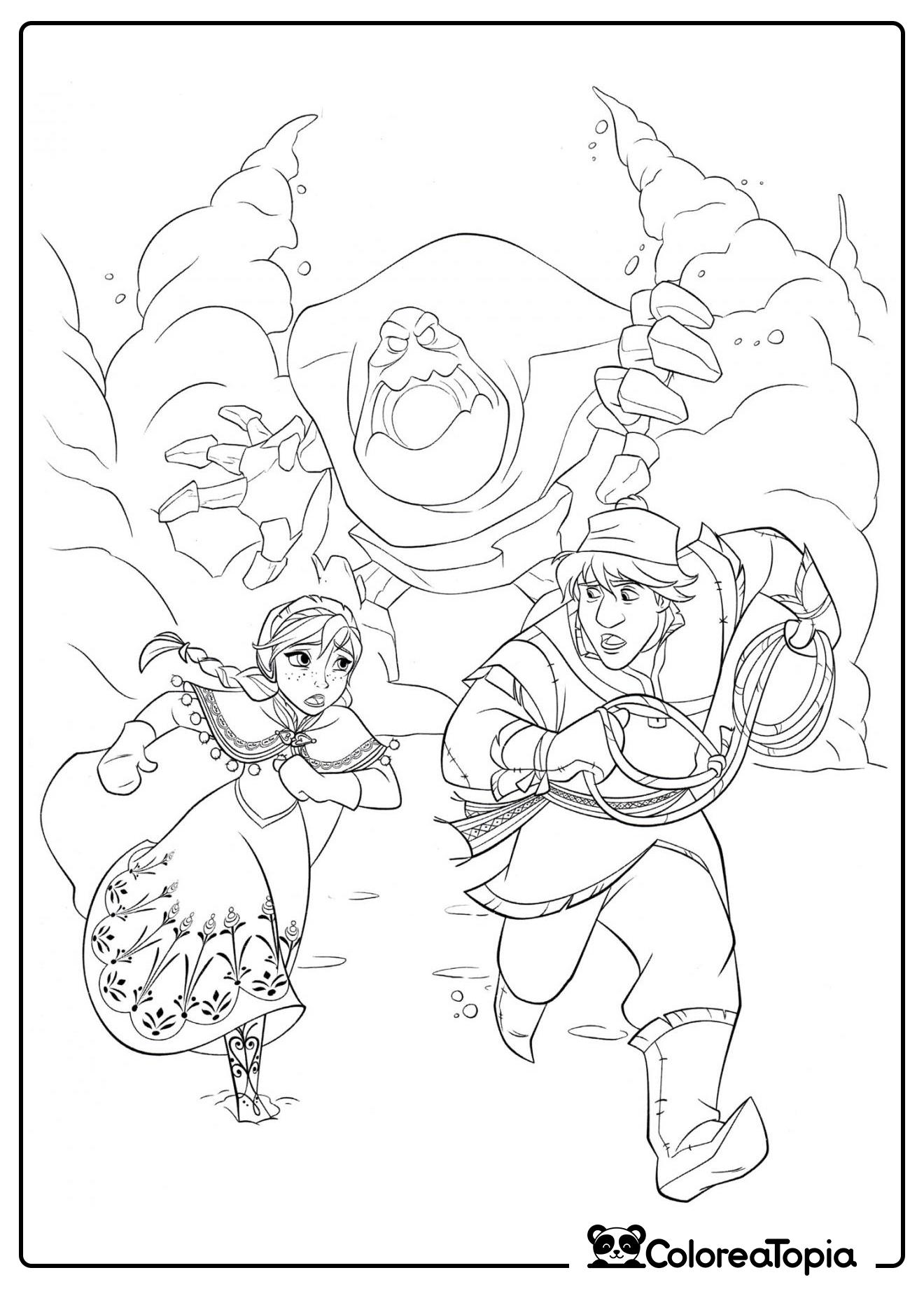 Anna y Kristoff están huyendo - dibujo para colorear