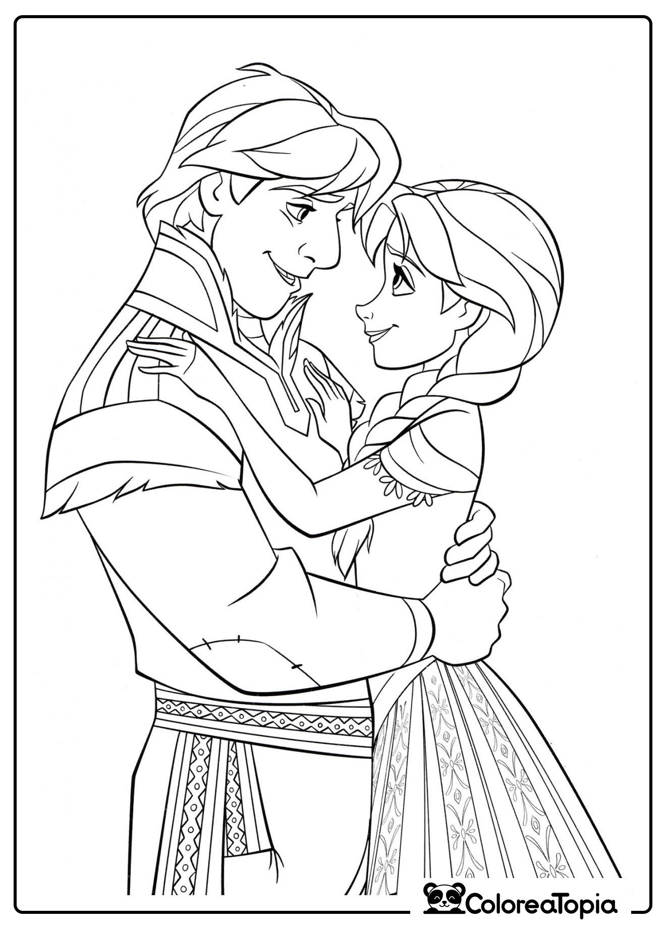 Anna y Kristoff se abrazan - dibujo para colorear