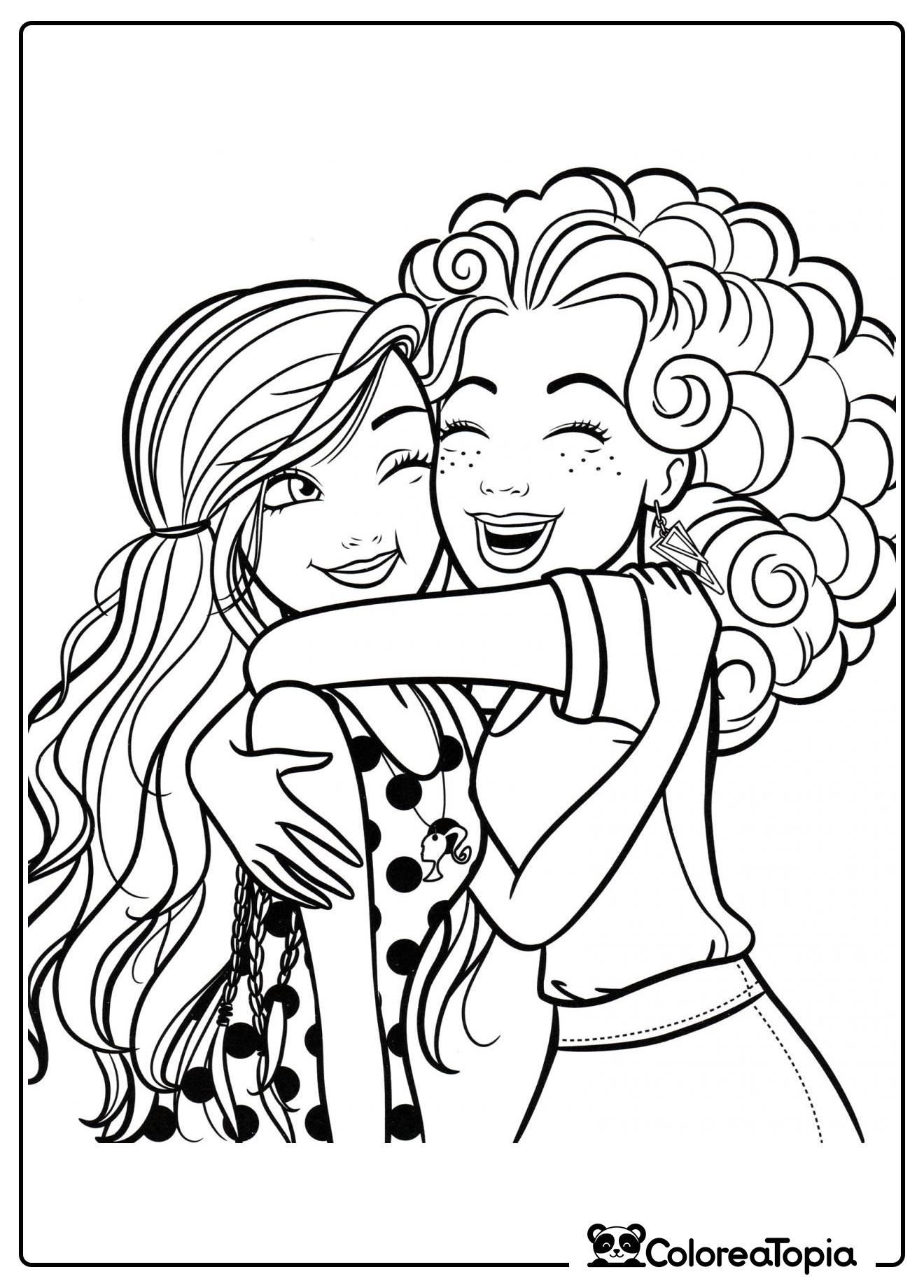 Barbie abraza a su amiga - dibujo para colorear