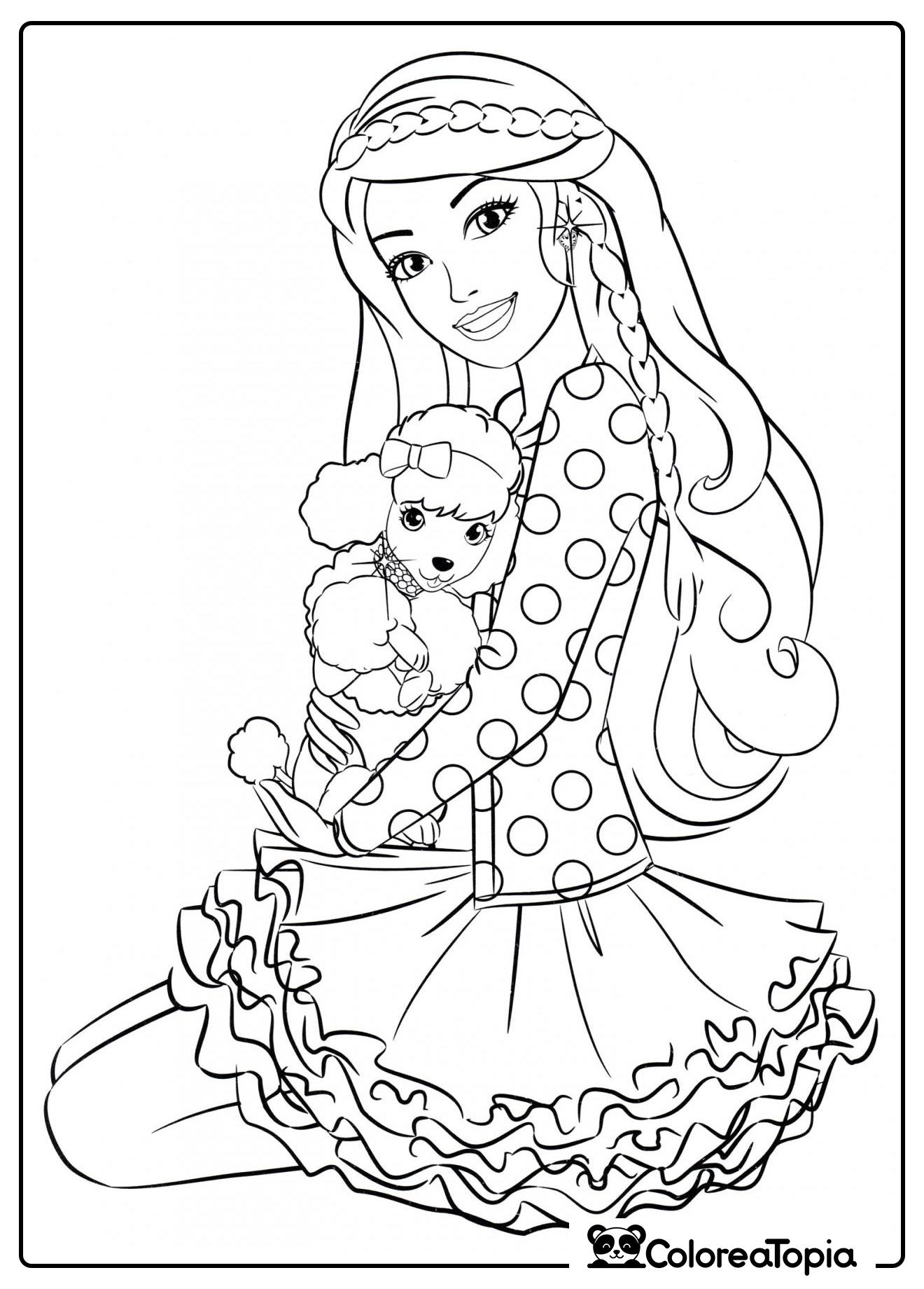 Barbie con su perrito - dibujo para colorear