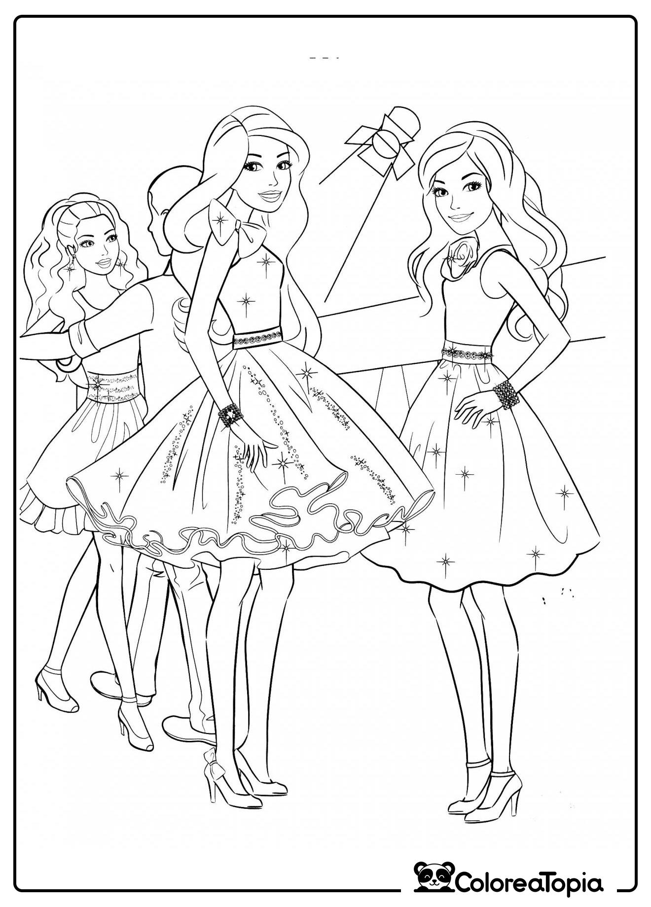 Barbie con sus amigas - dibujo para colorear