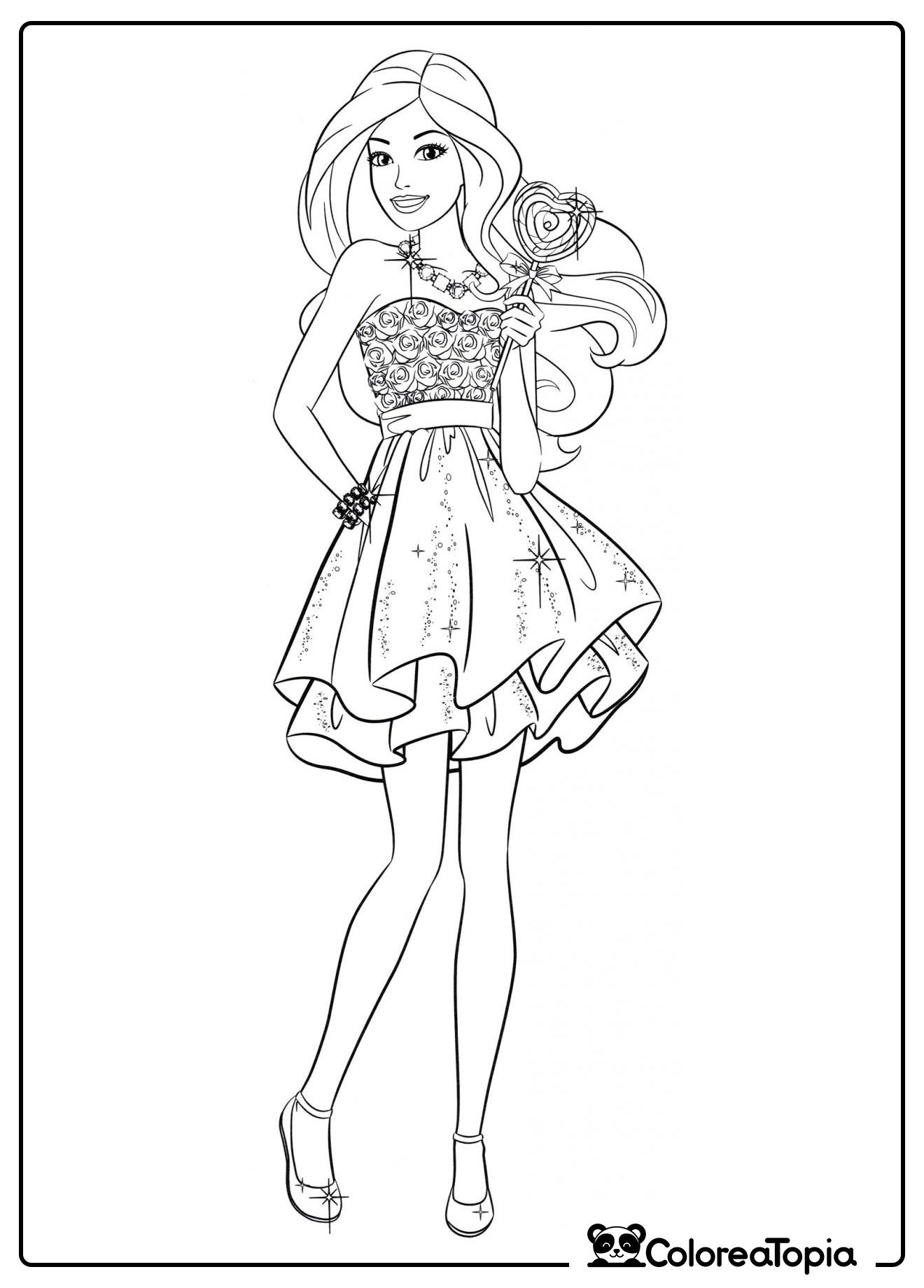 Barbie con un caramelo - dibujo para colorear