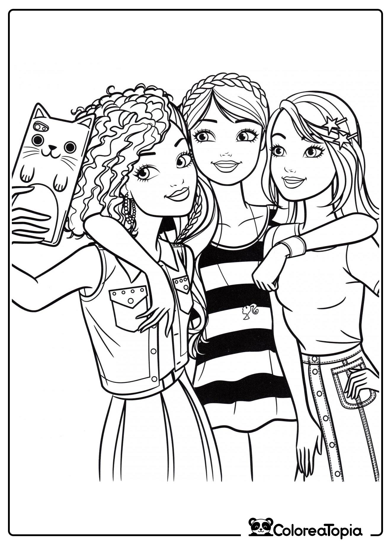 Barbie se fotografía con sus amigas - dibujo para colorear