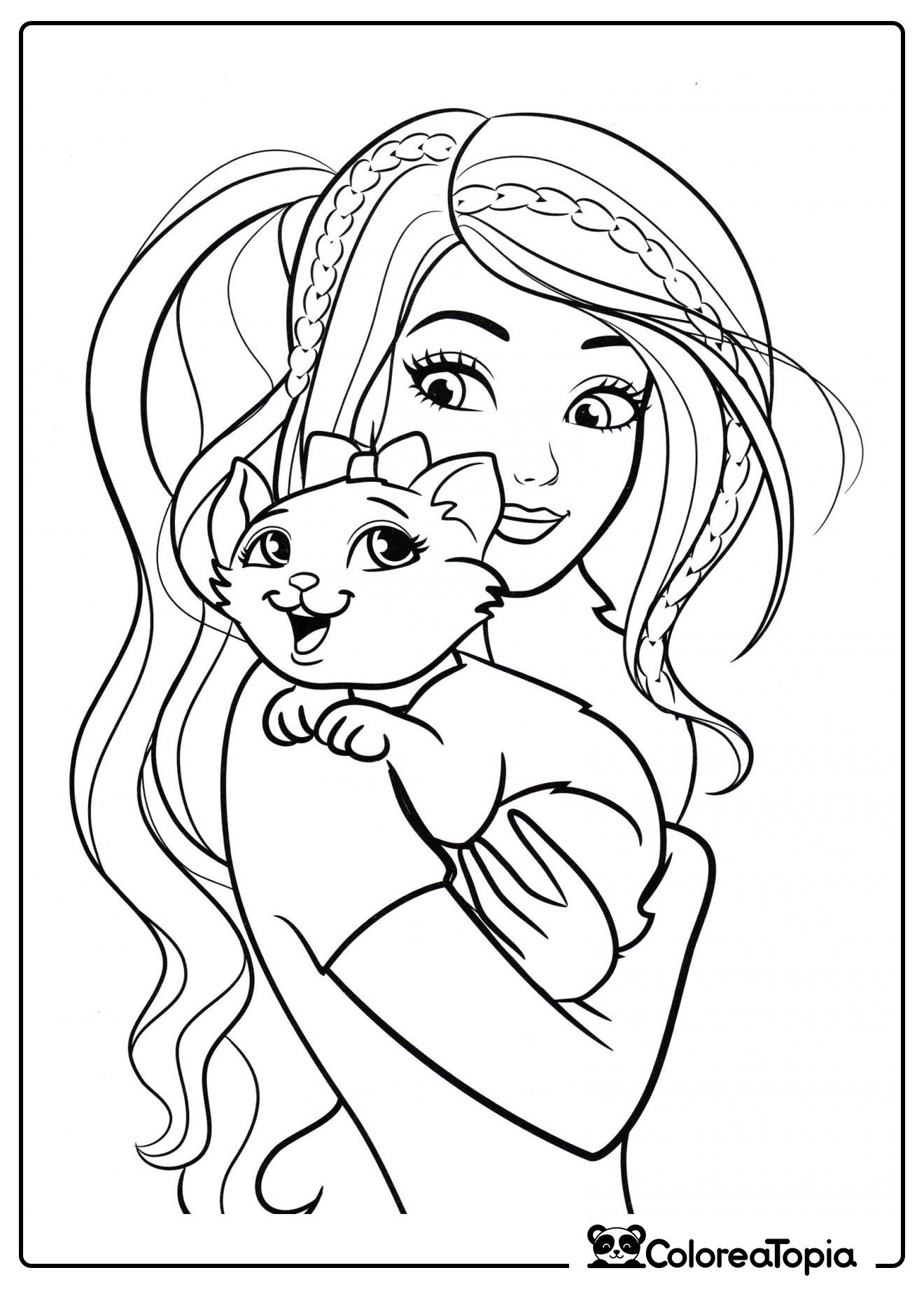 Barbie y la gata Bliss - dibujo para colorear