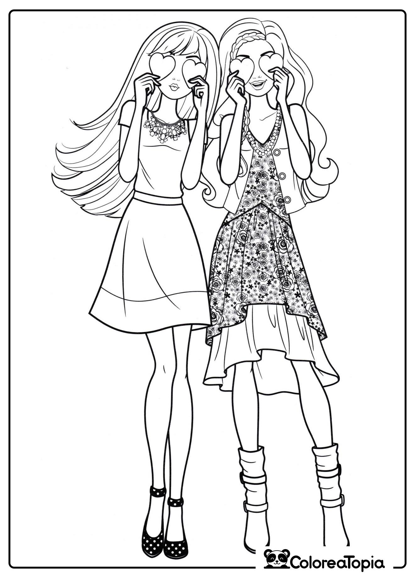 Barbie y su amiga están bromeando - dibujo para colorear