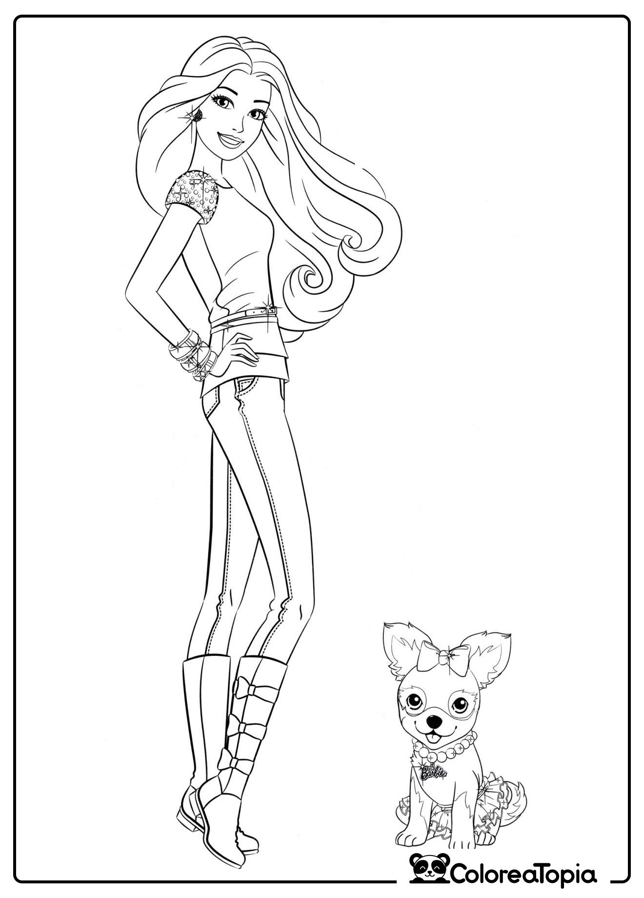 Barbie y su cachorro - dibujo para colorear