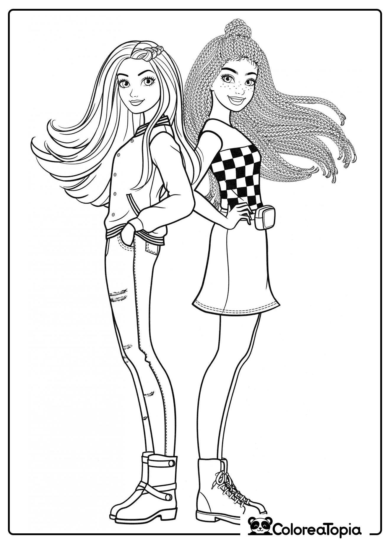 Dos bellezas de Barbie - dibujo para colorear