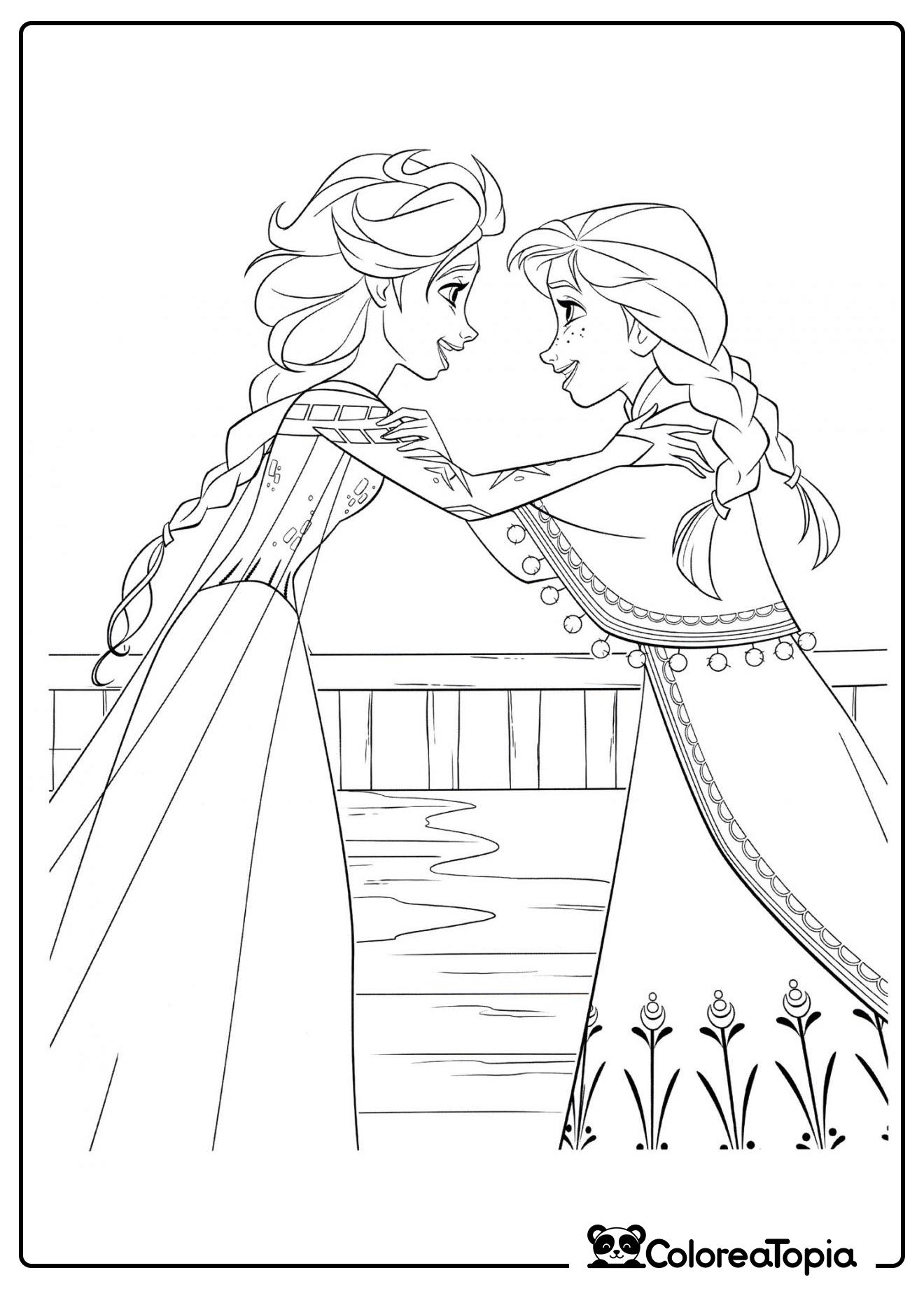 Elsa abraza a Anna - dibujo para colorear