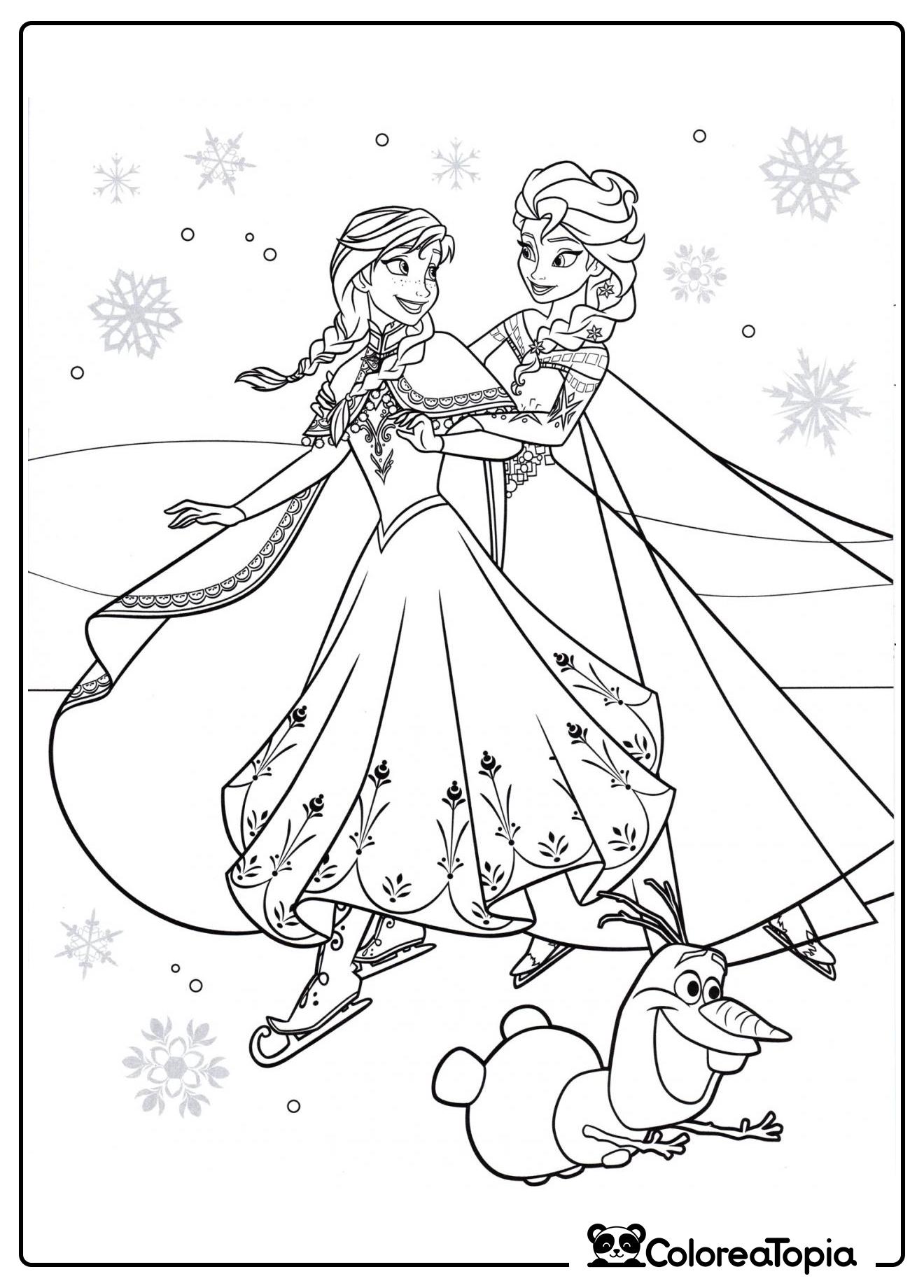 Elsa y Anna en patines - dibujo para colorear
