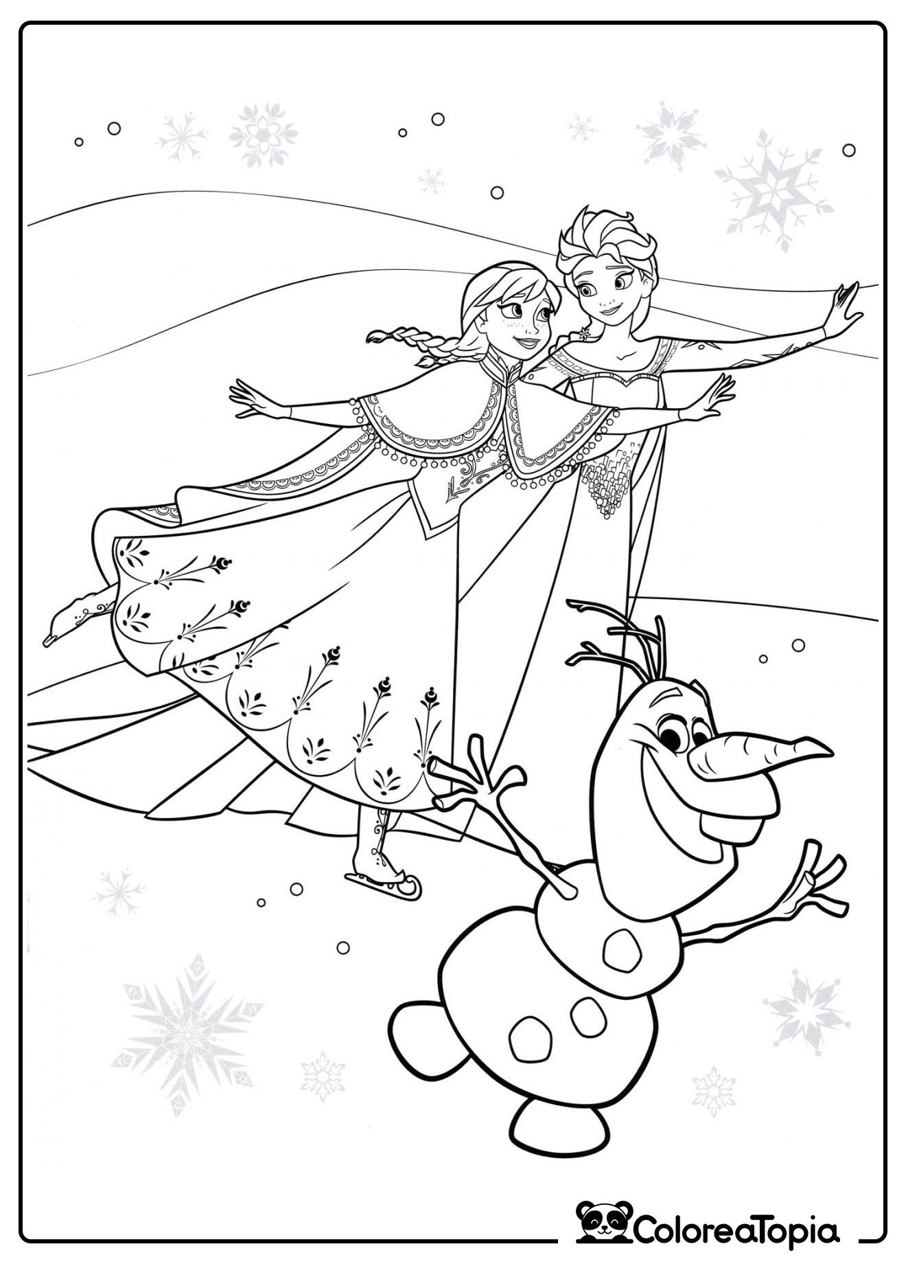 Elsa y Anna patinan - dibujo para colorear
