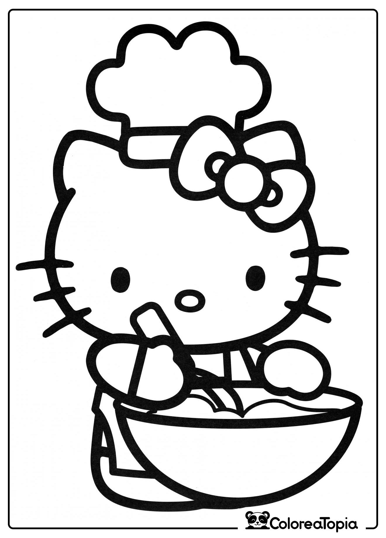 Hello Kitty está haciendo masa - dibujo para colorear