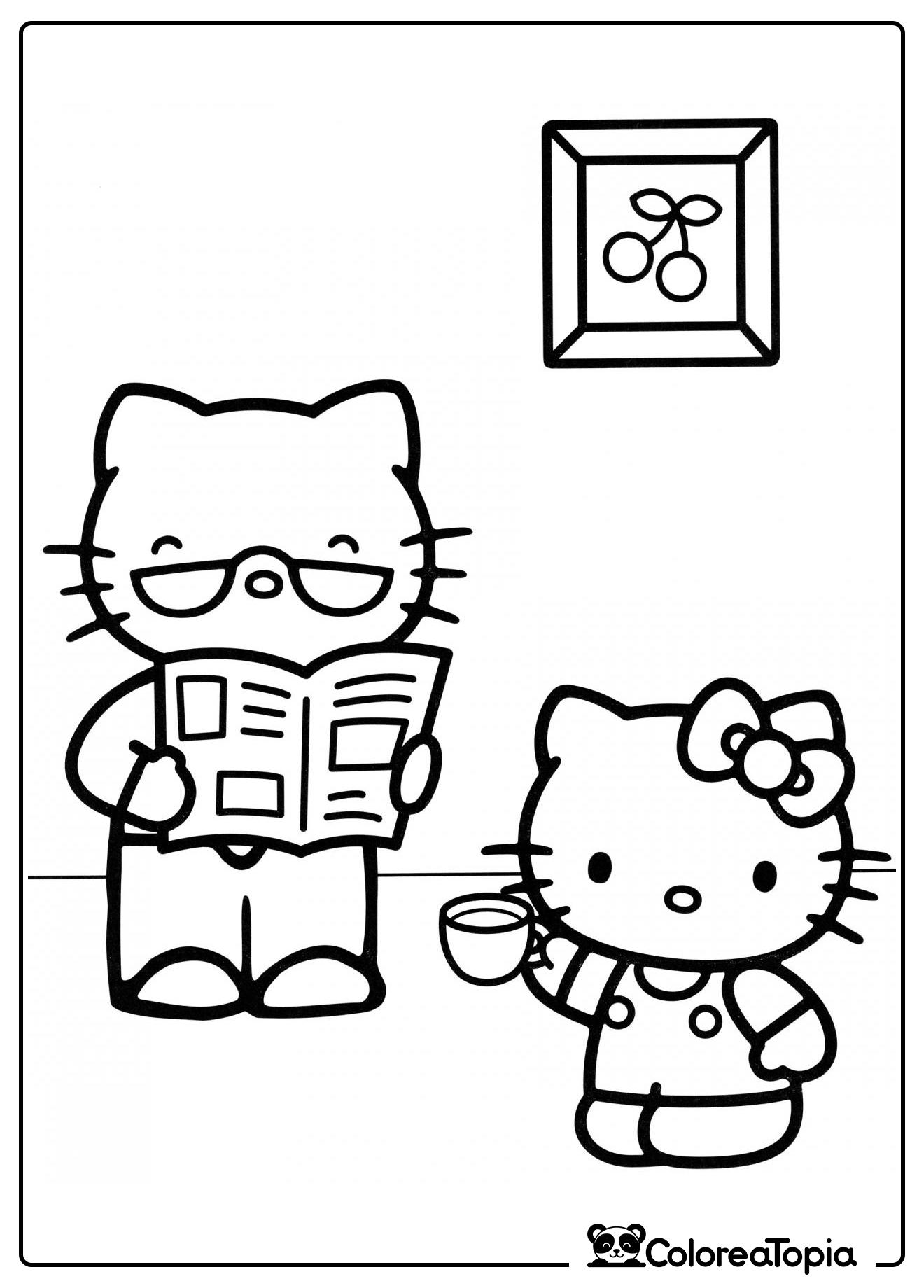 Kitty le trajo té a papá - dibujo para colorear