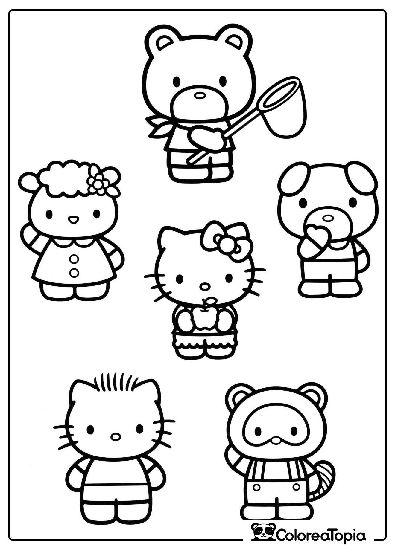 Kitty White y sus amigos - dibujo para colorear