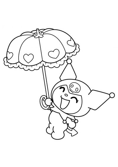 Kuromi vuela en un paraguas