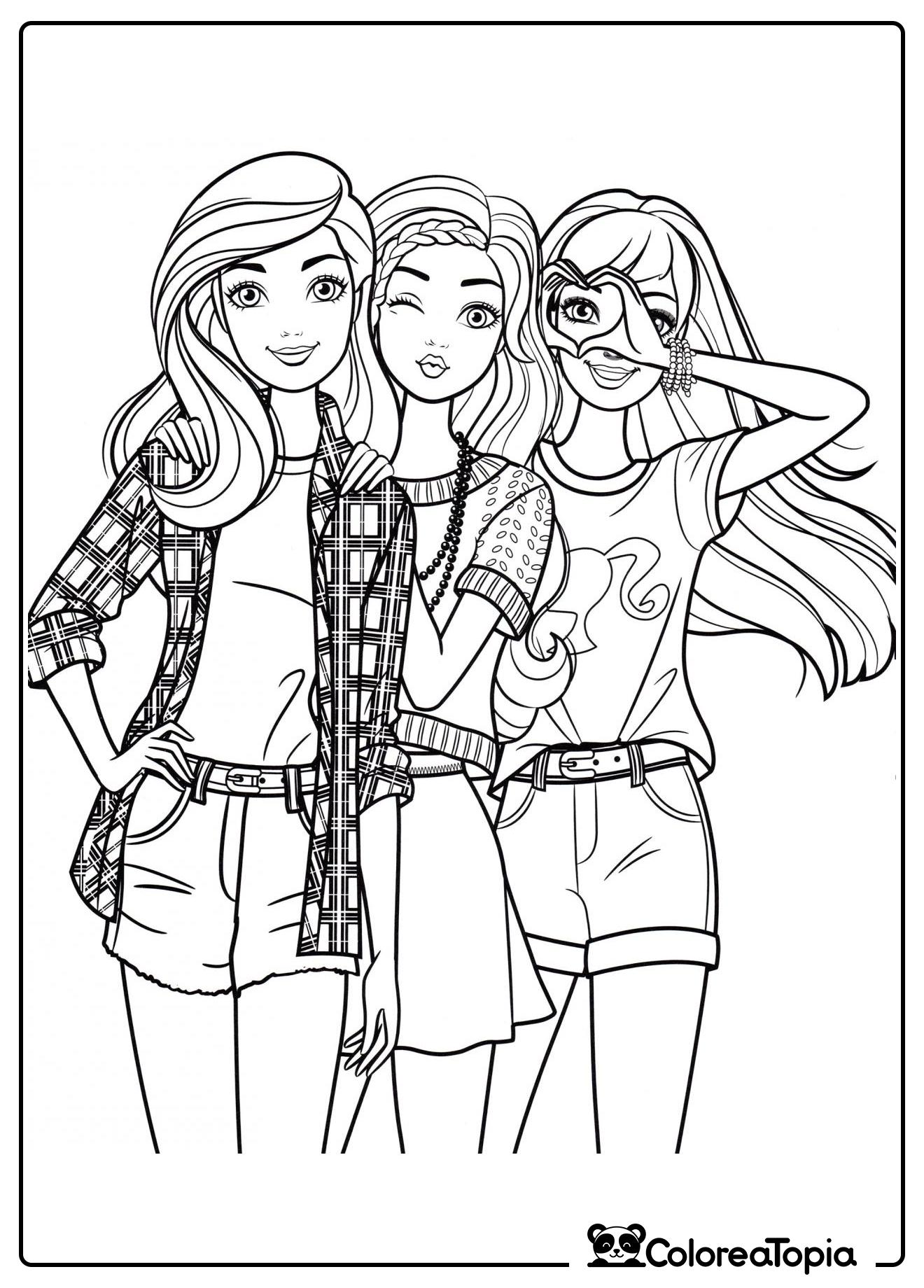 Las amigas de Barbie posan para la foto - dibujo para colorear