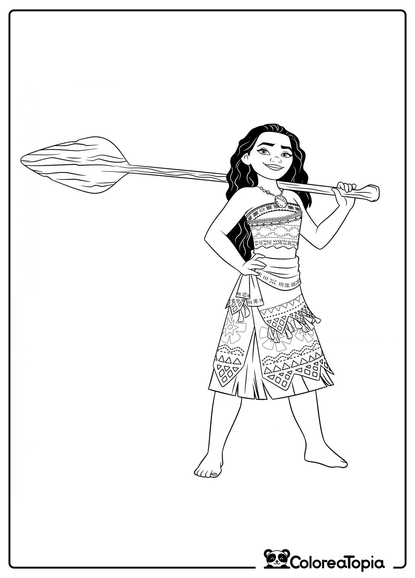 Moana sostiene el remo - dibujo para colorear