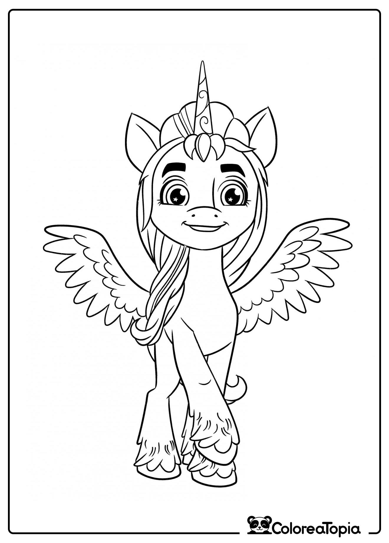 Pegaso con alas doradas y cuerno - dibujo para colorear