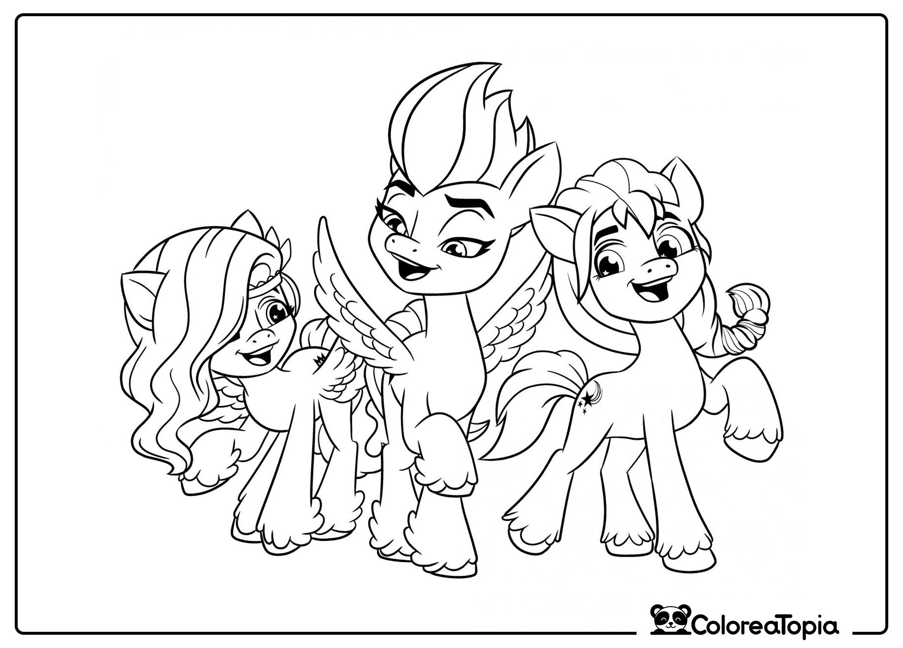 Pequeños ponis amigos - dibujo para colorear