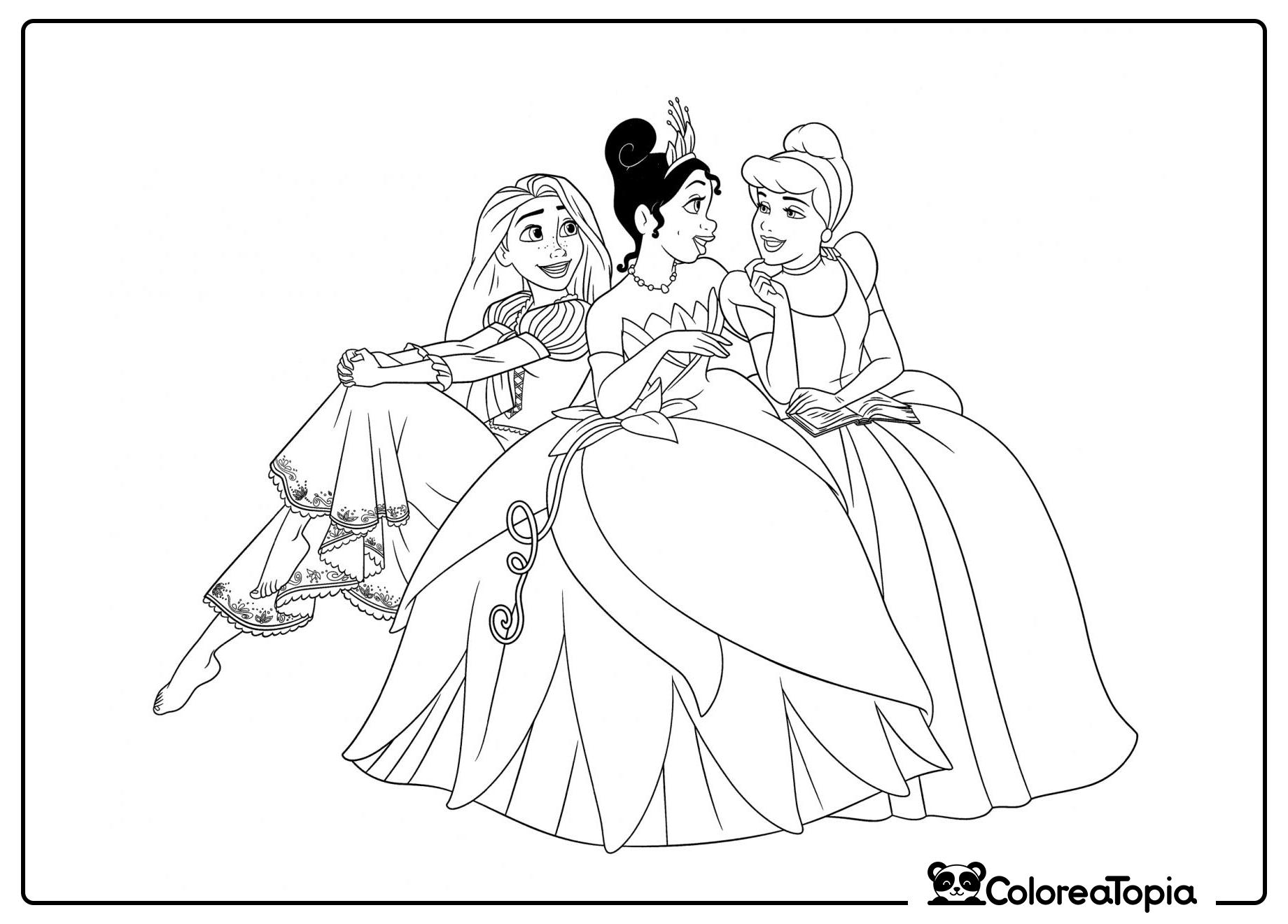 Tiana habla con las princesas - dibujo para colorear