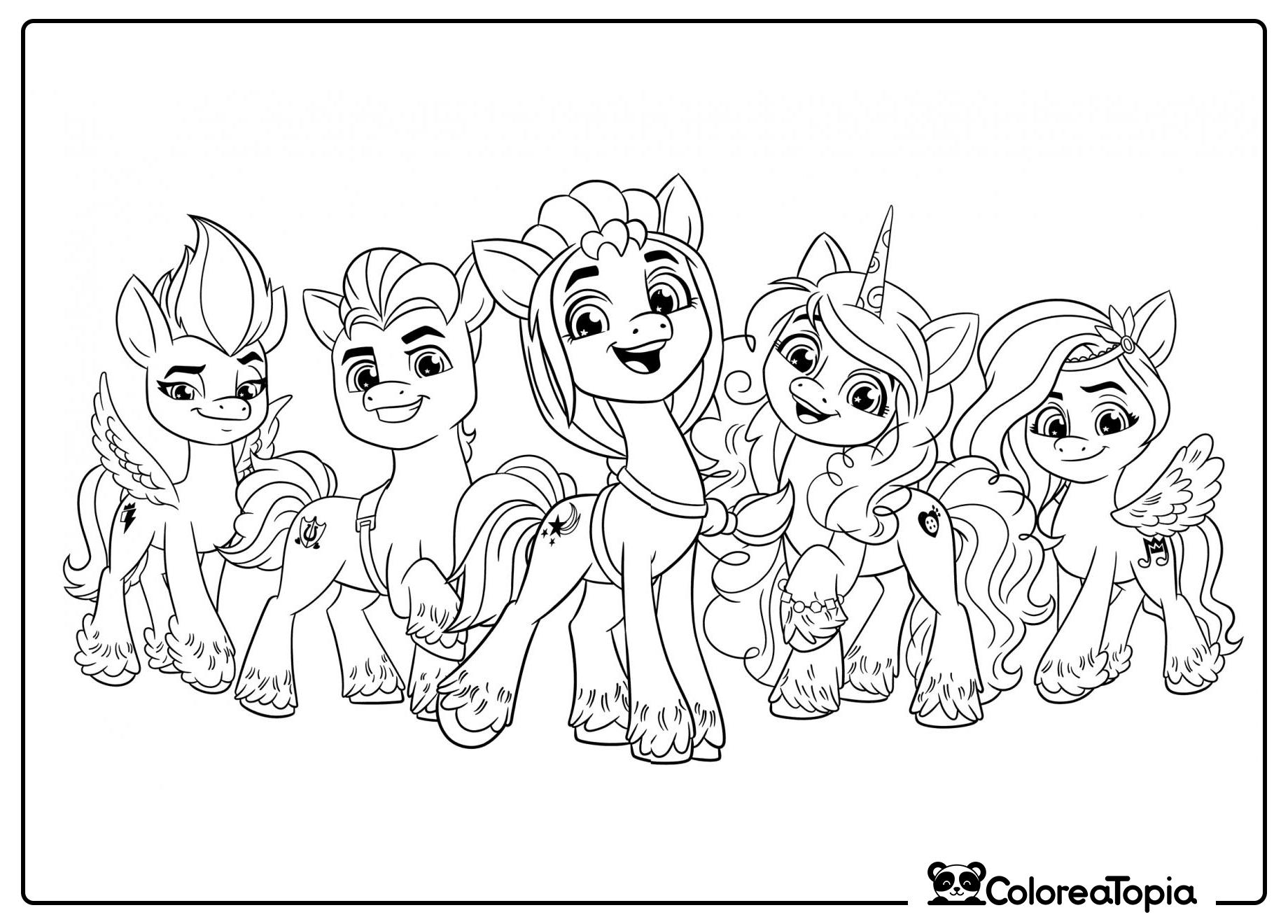 Todos los ponis juntos - dibujo para colorear