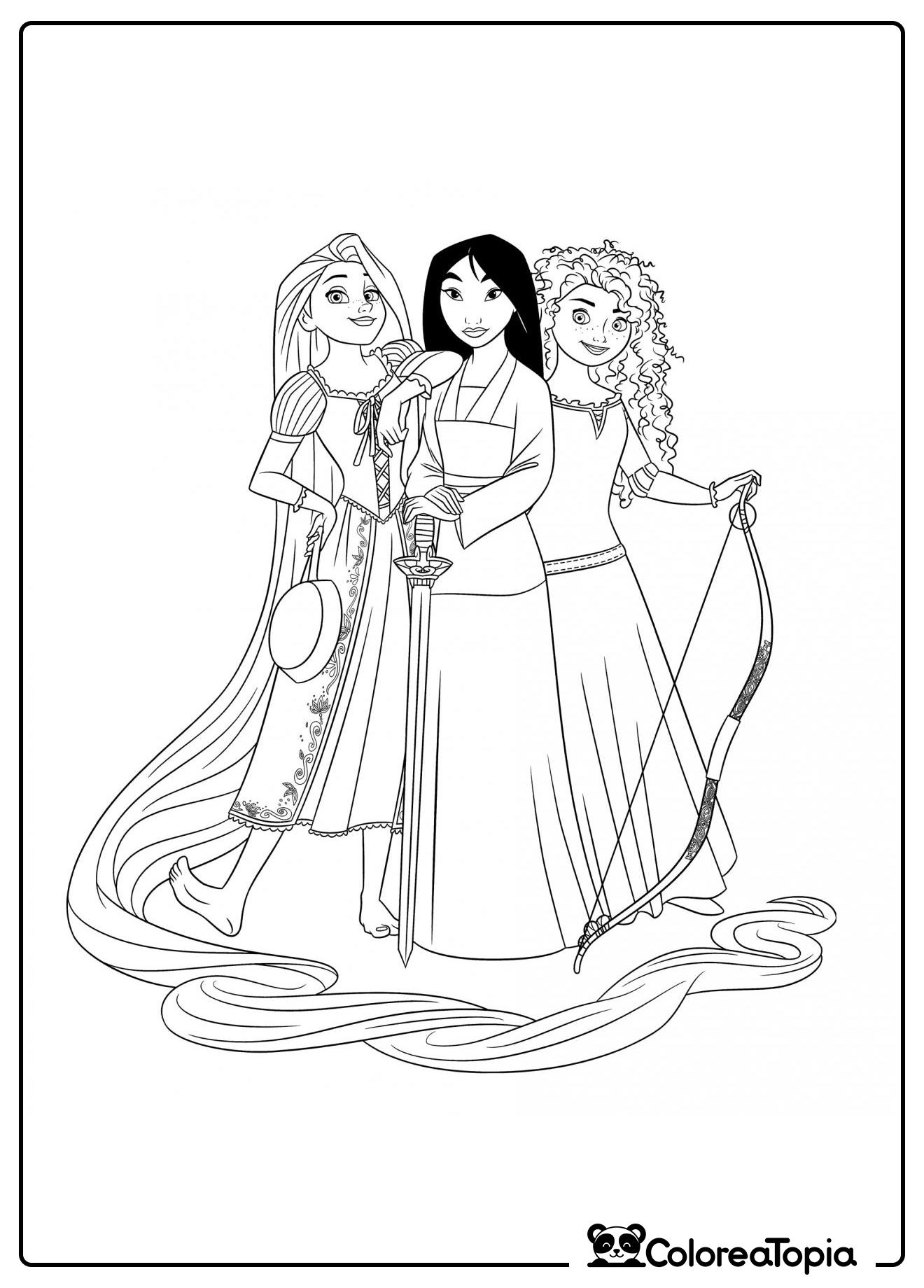 Tres valientes princesas - dibujo para colorear