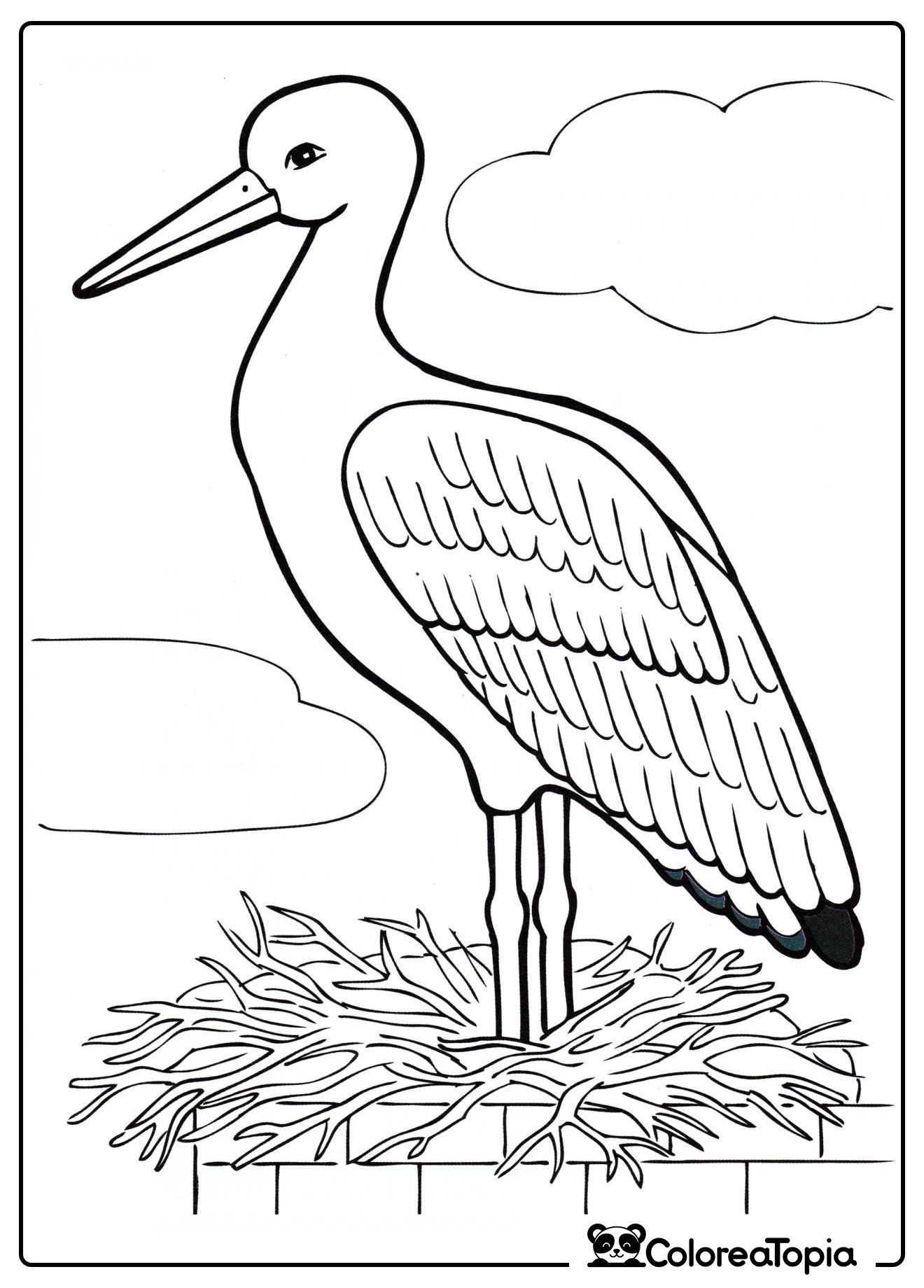 Cigüeña en el nido - dibujo para colorear