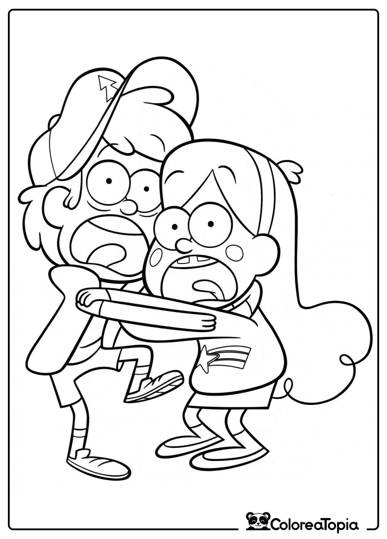Dipper y Mabel se asustaron - dibujo para colorear