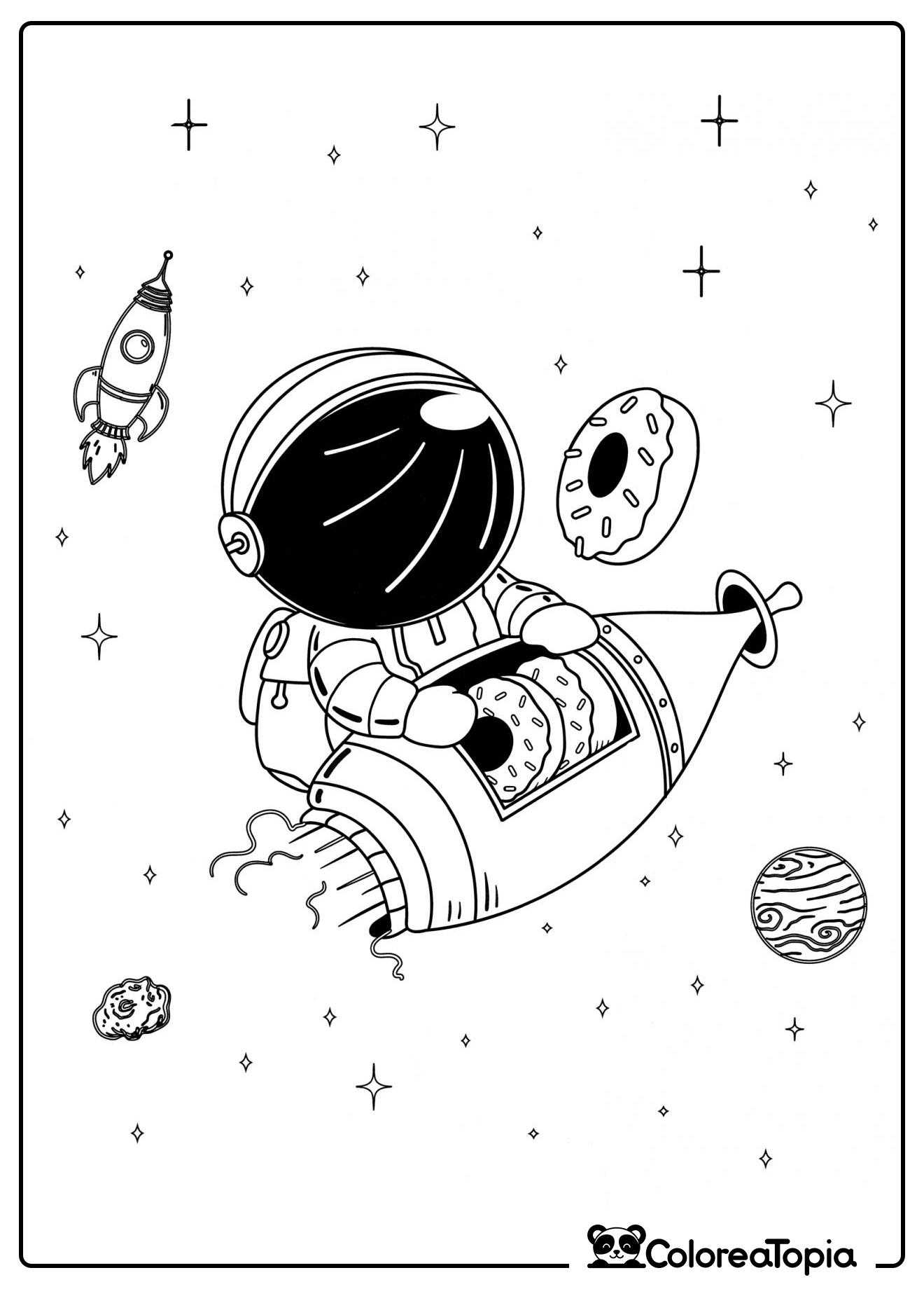 El astronauta saca donas - dibujo para colorear