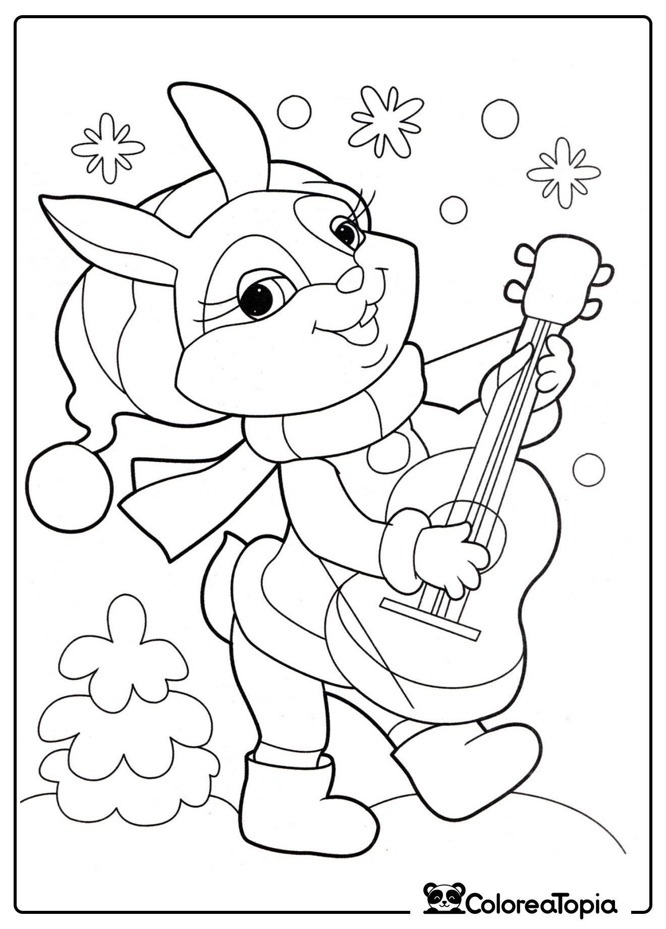 El conejito toca la guitarra - dibujo para colorear