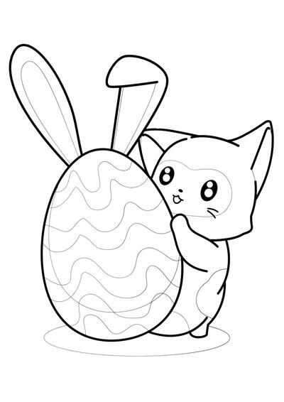 El gato sostiene un huevo con orejas