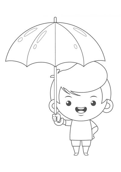 El niño sostiene un paraguas