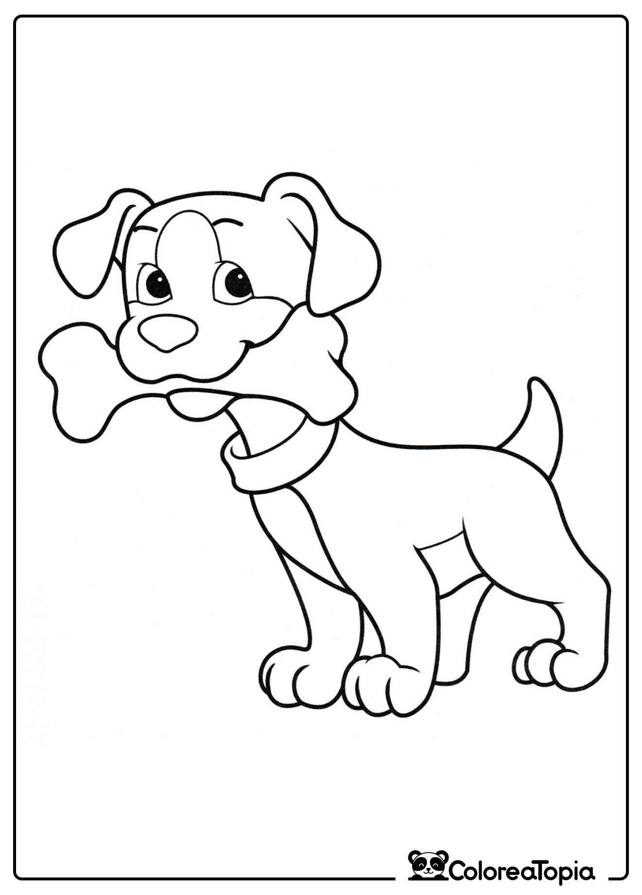 El perrito sostiene el hueso - dibujo para colorear