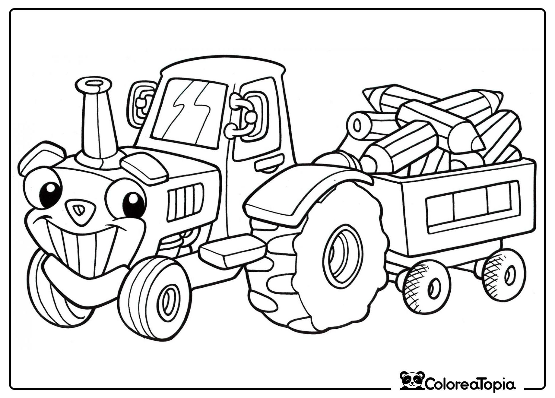 El tractor lleva lápices - dibujo para colorear