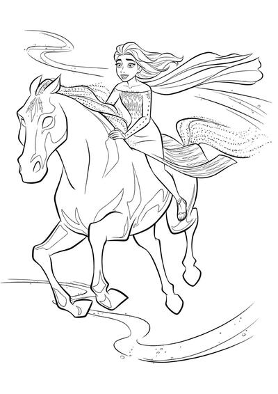 Elsa en un caballo mágico