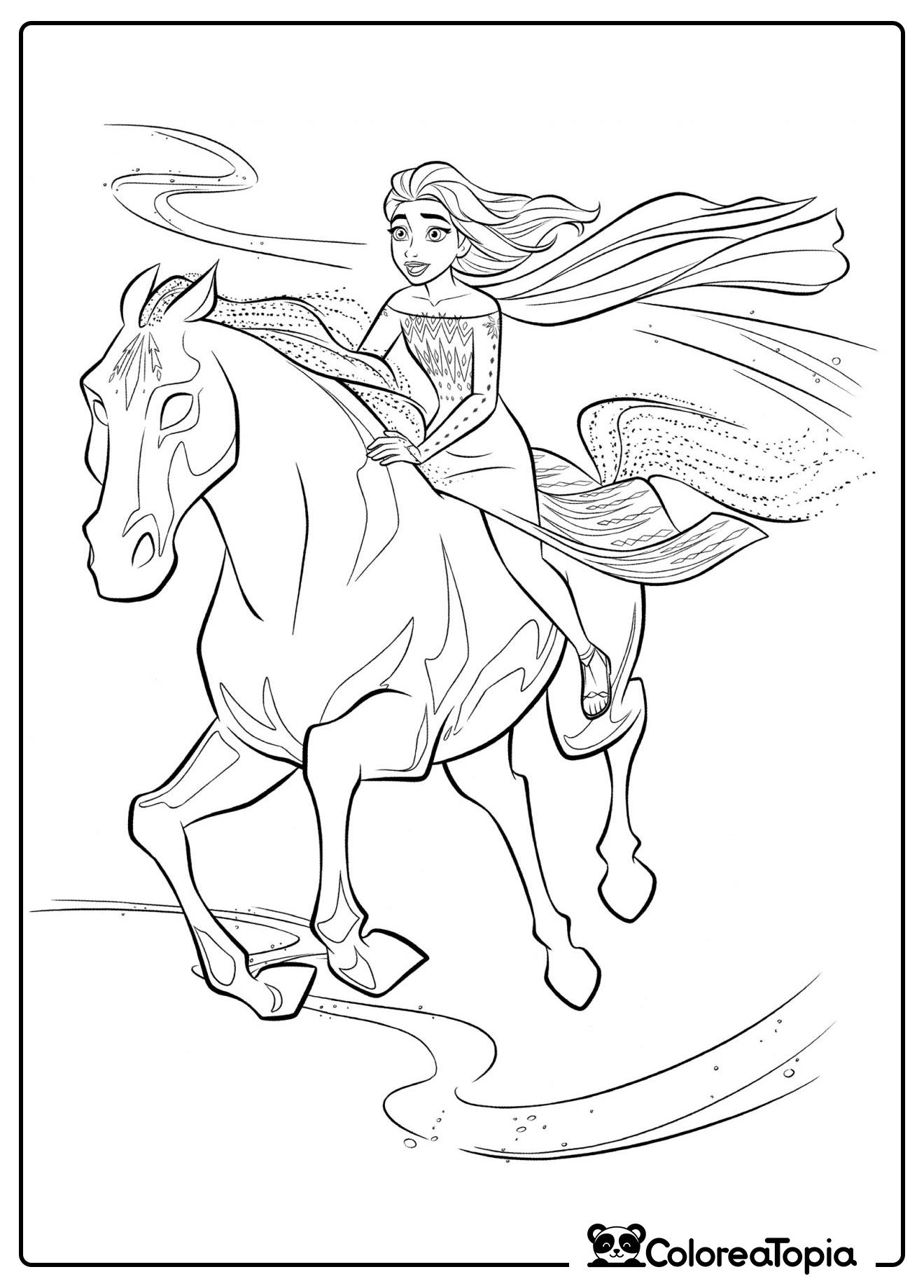 Elsa en un caballo mágico - dibujo para colorear