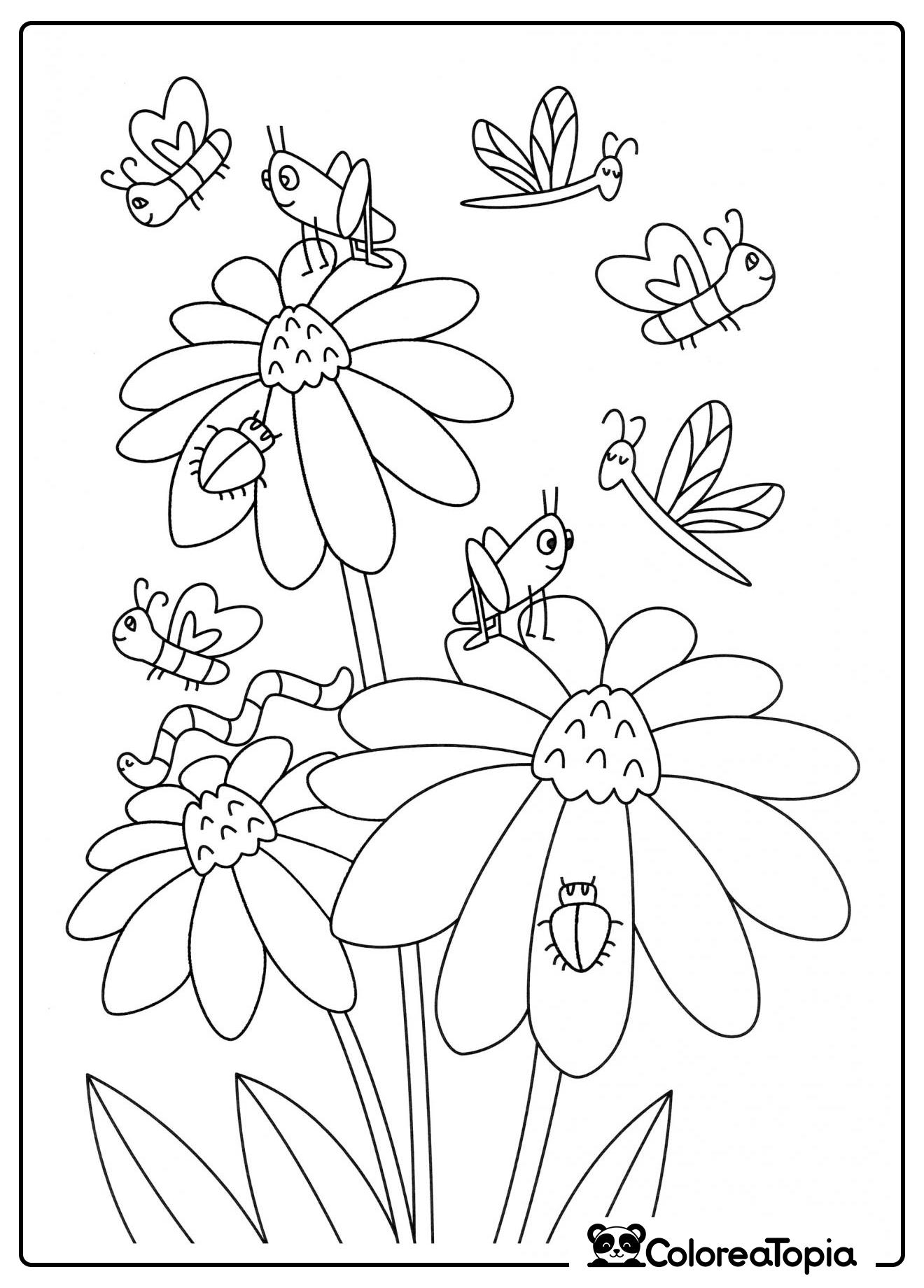 Flores y insectos - dibujo para colorear