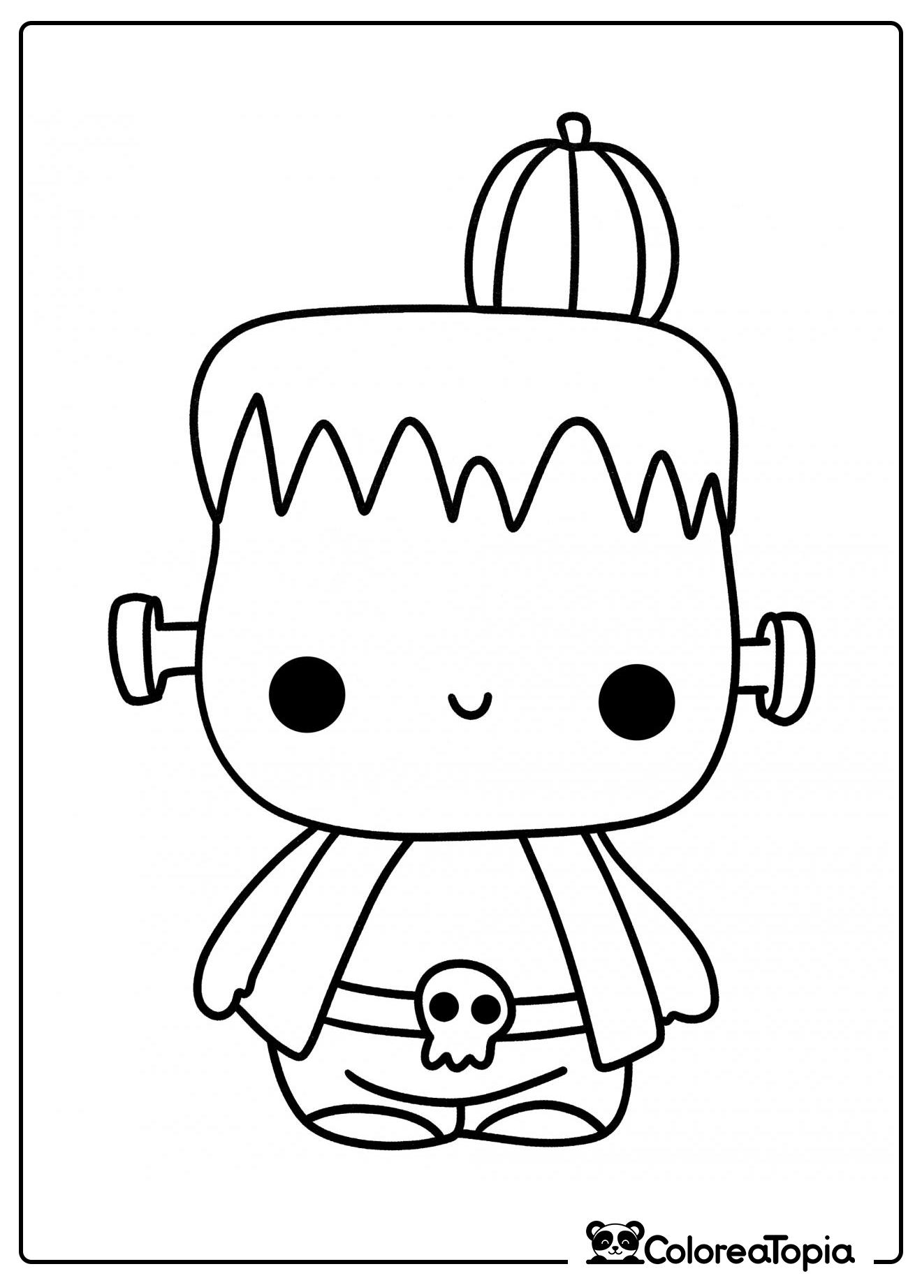 Frankenstein con una calabaza en la cabeza - dibujo para colorear