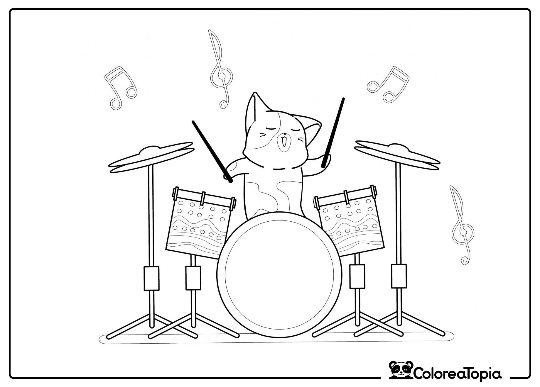 Gatito baterista - dibujo para colorear
