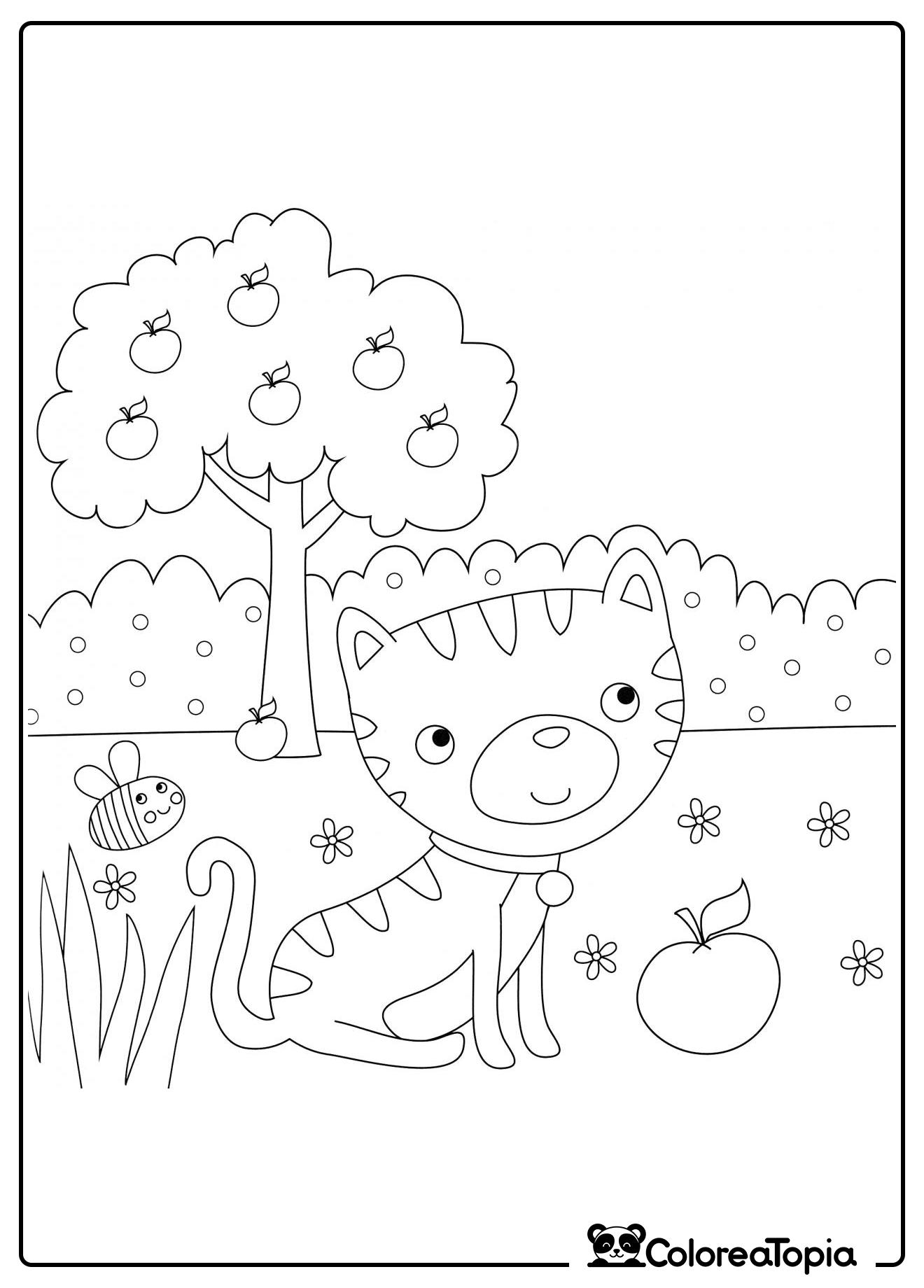 Gatito en el jardín - dibujo para colorear