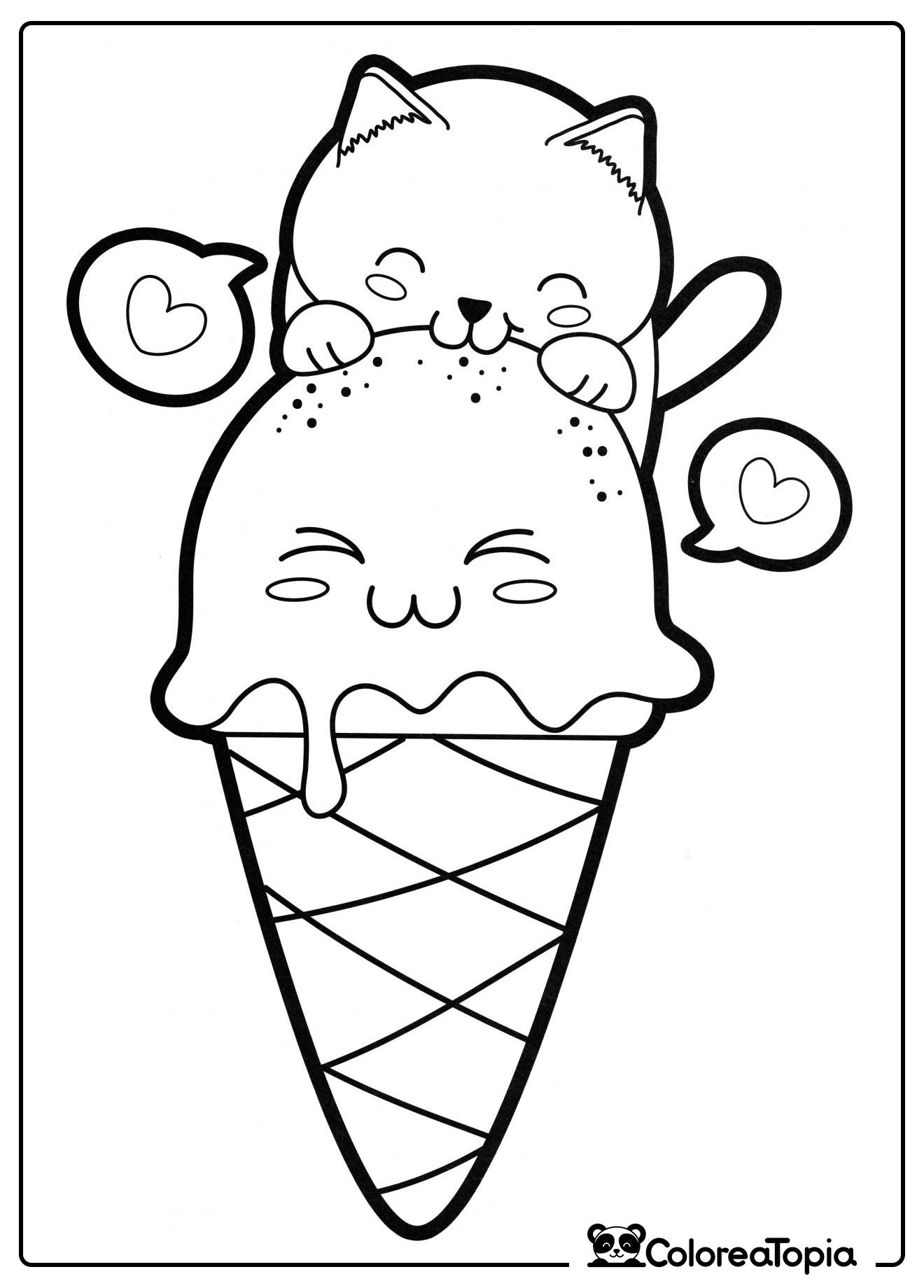 Gatito lindo y helado - dibujo para colorear