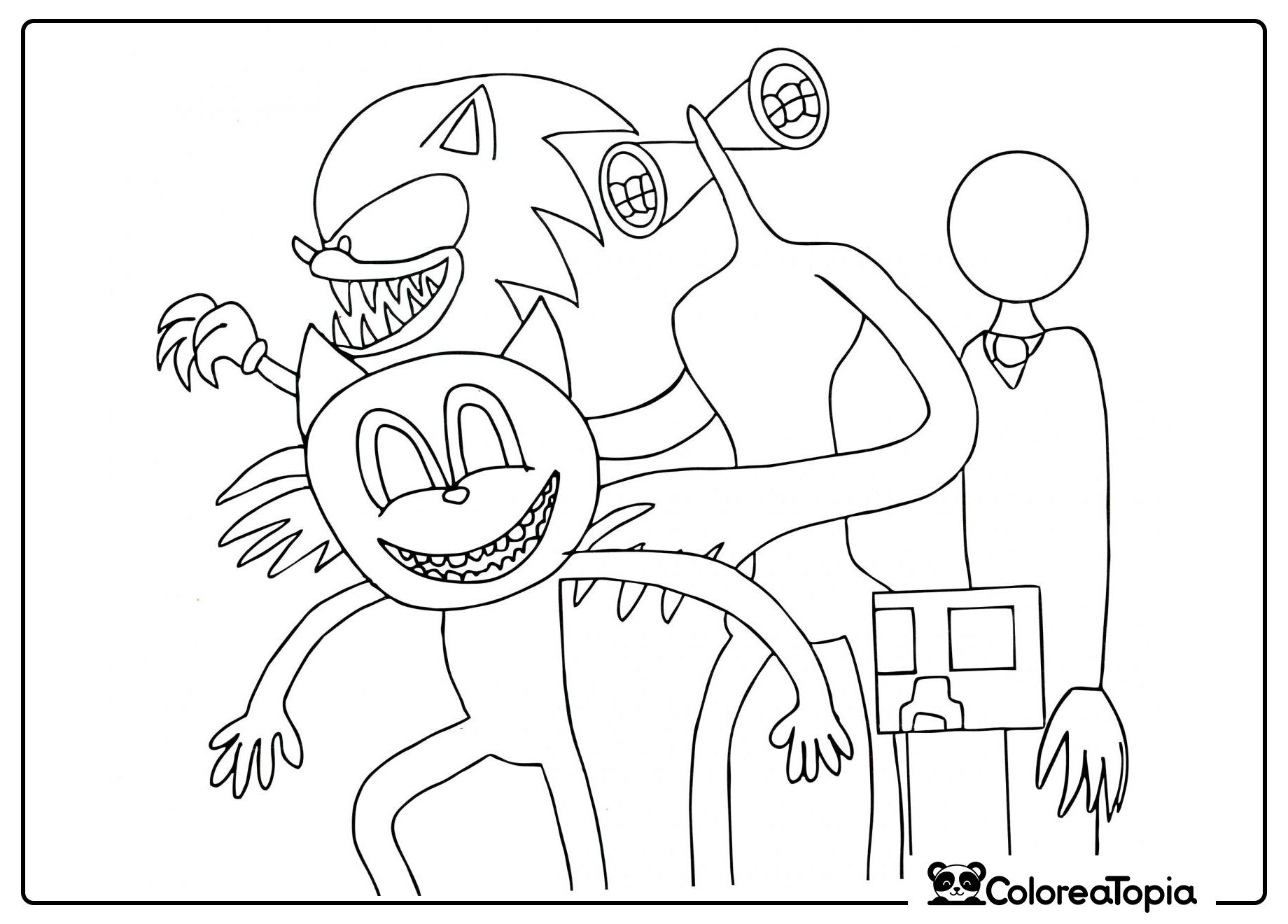 Gato Cartoon con amigos - dibujo para colorear