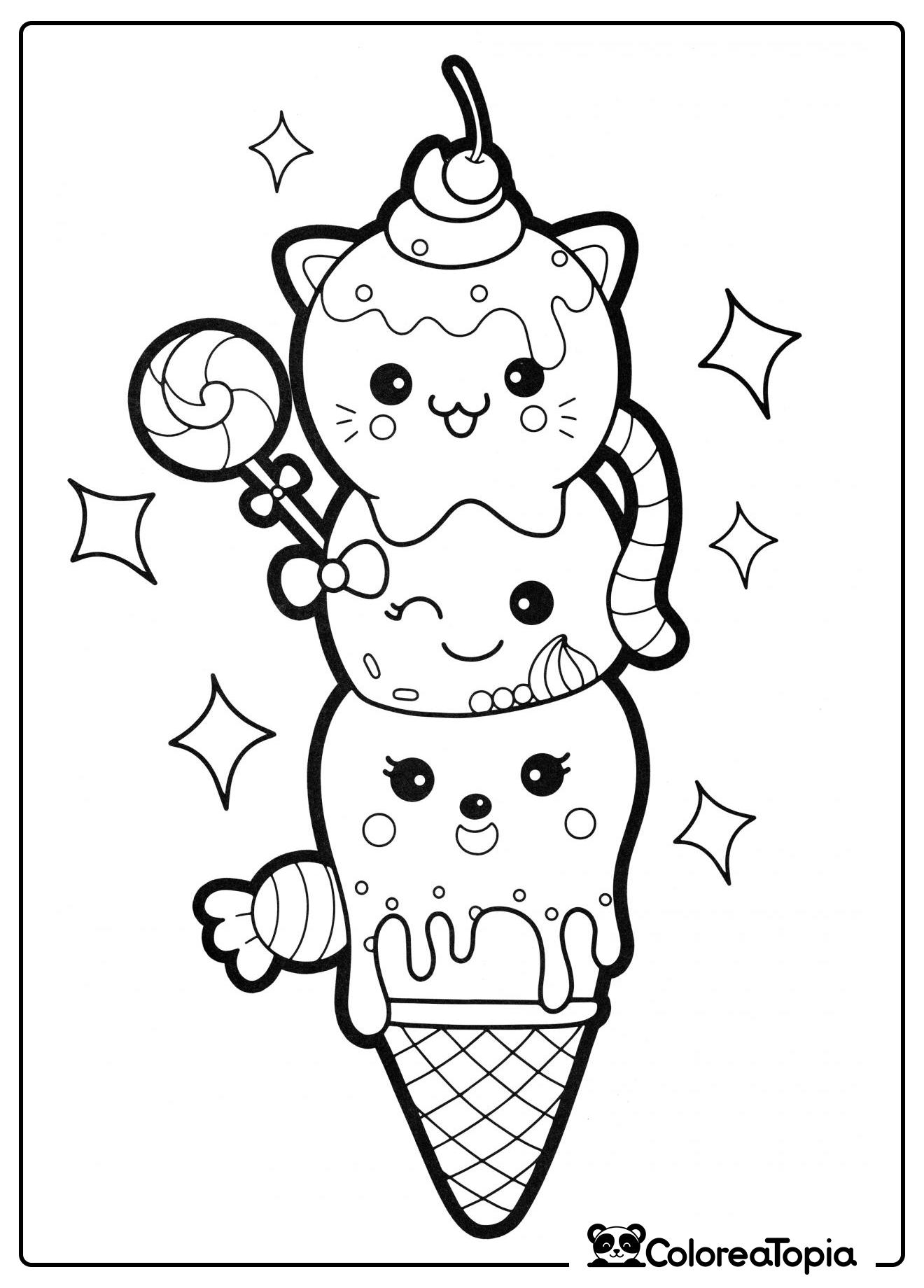 Gato de helado - dibujo para colorear