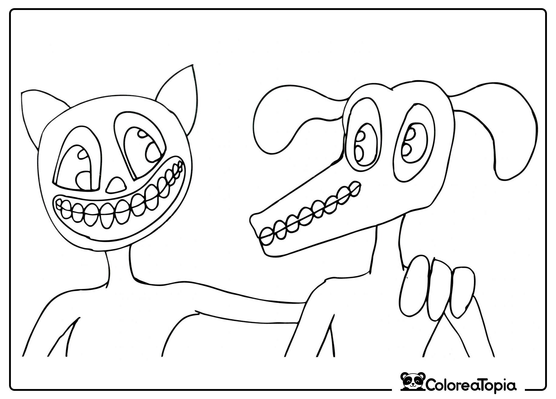 Gato y perro caricatura - dibujo para colorear