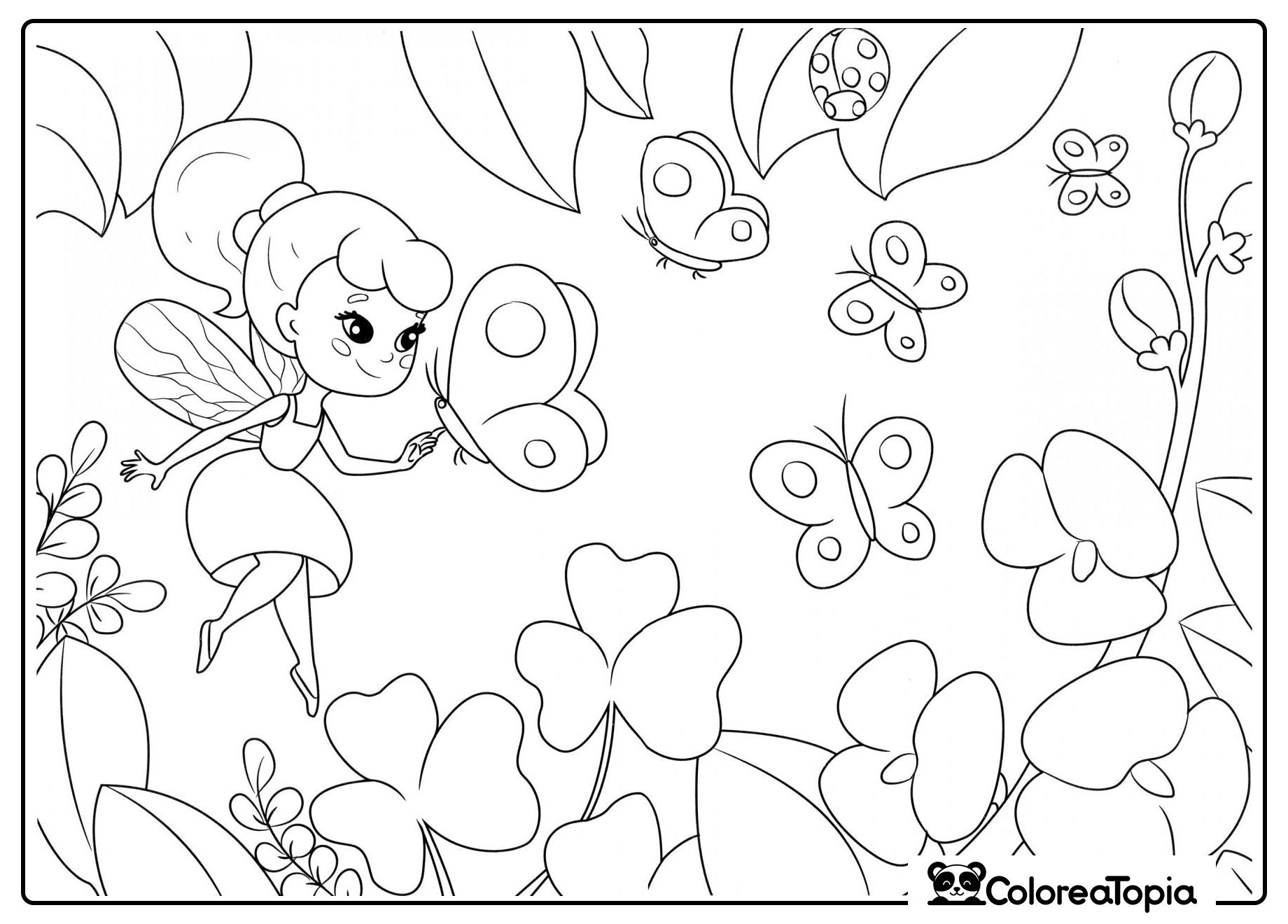 Hada con mariposas - dibujo para colorear